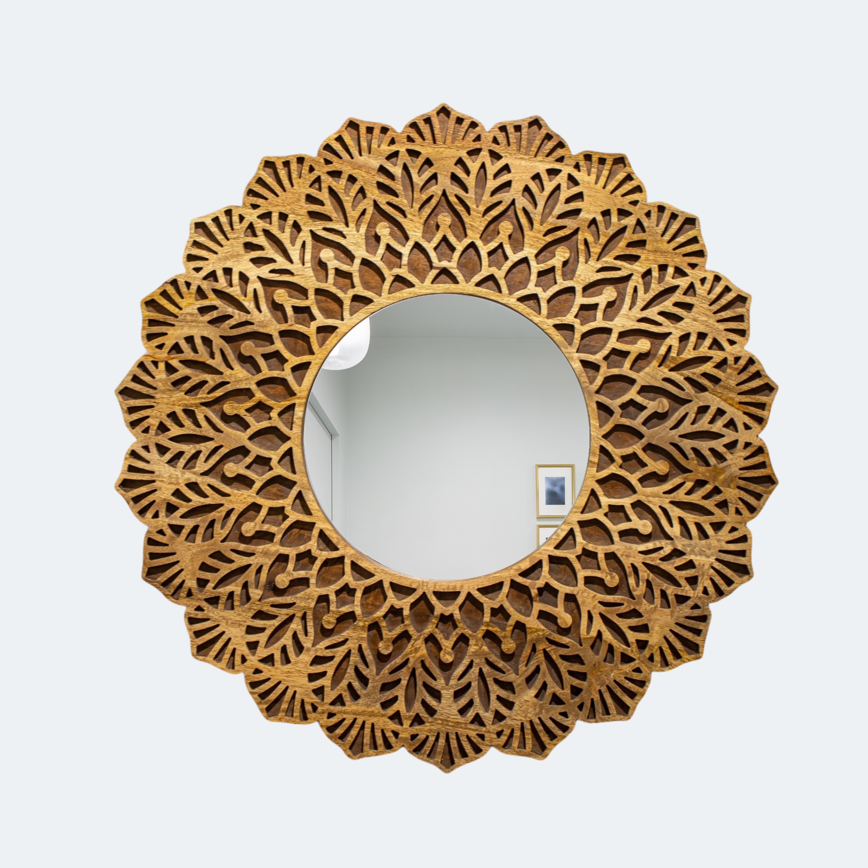 Intricately Carved Mandala Round Mirror