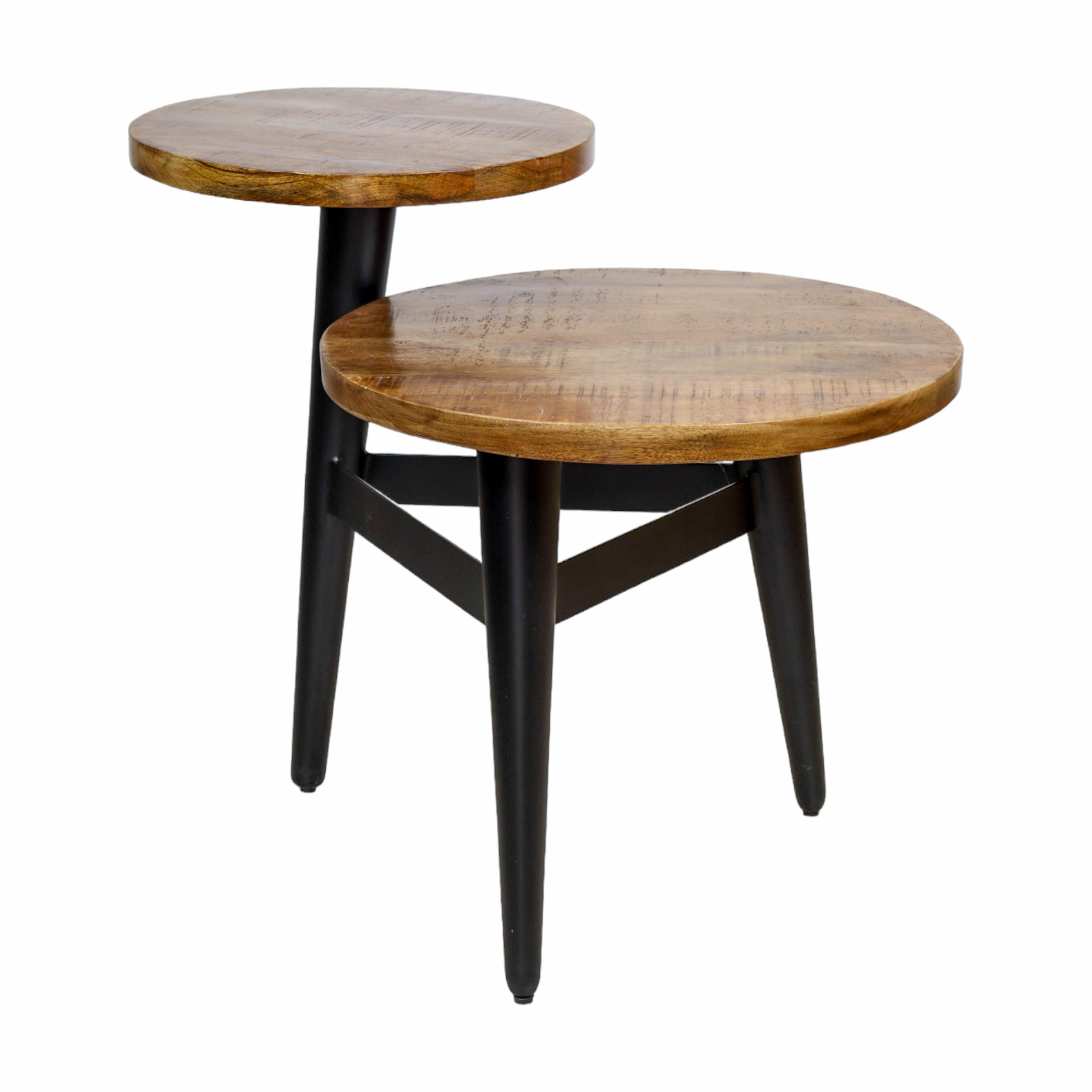 wooden & Metal Multilevel End Side Accent Table