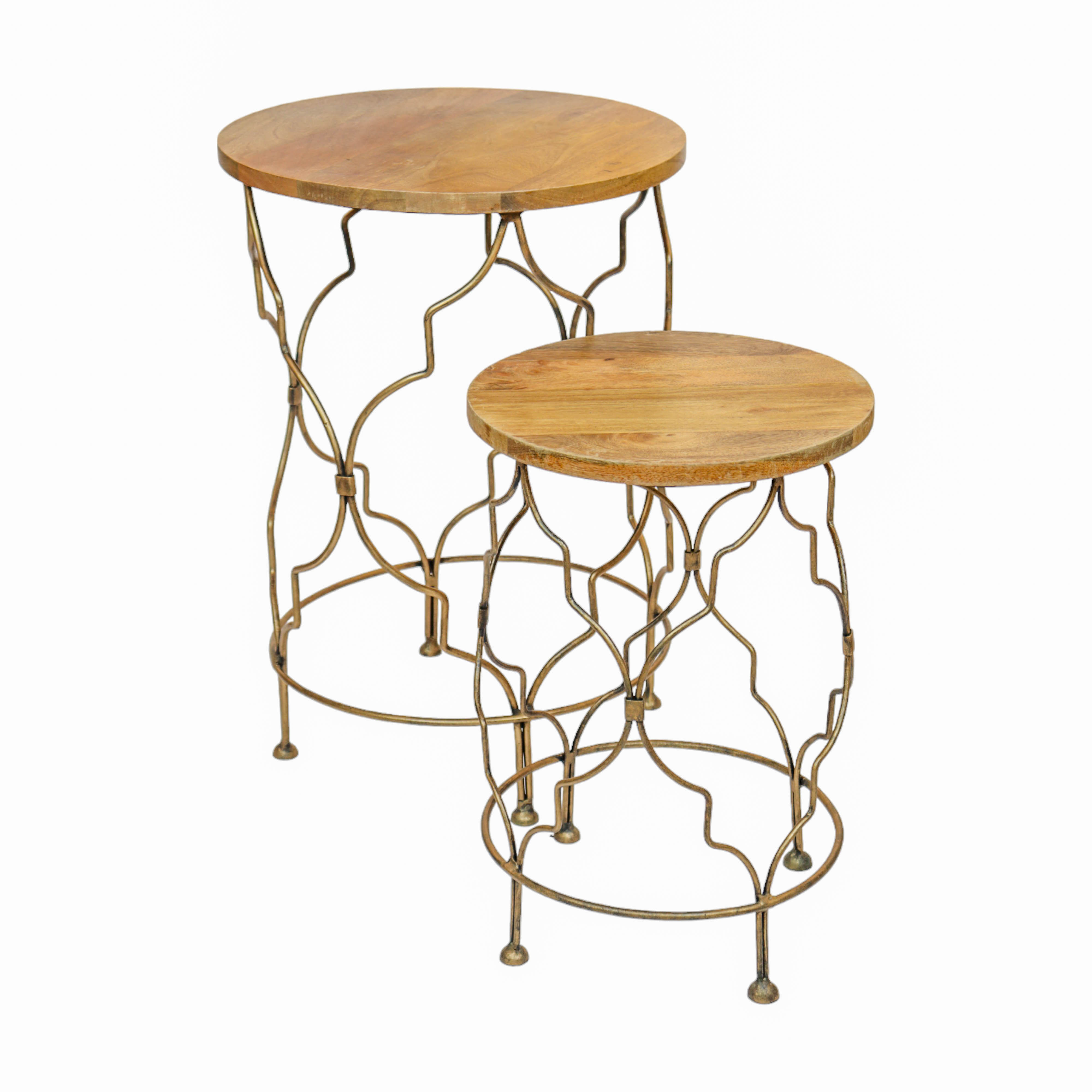 Wooden and Steel Accent Table Set