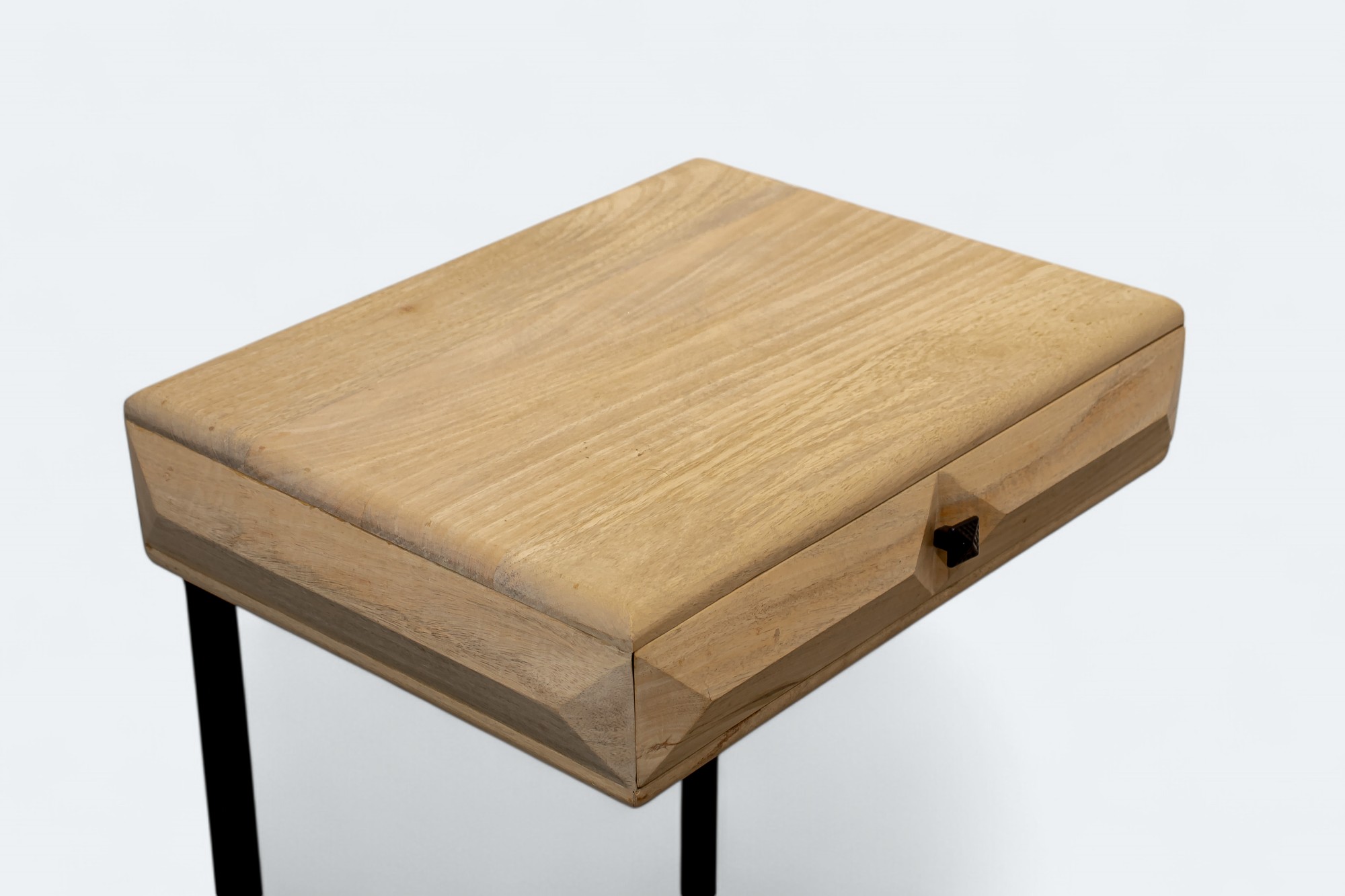 White Wood and Black Iron C Shaped Table