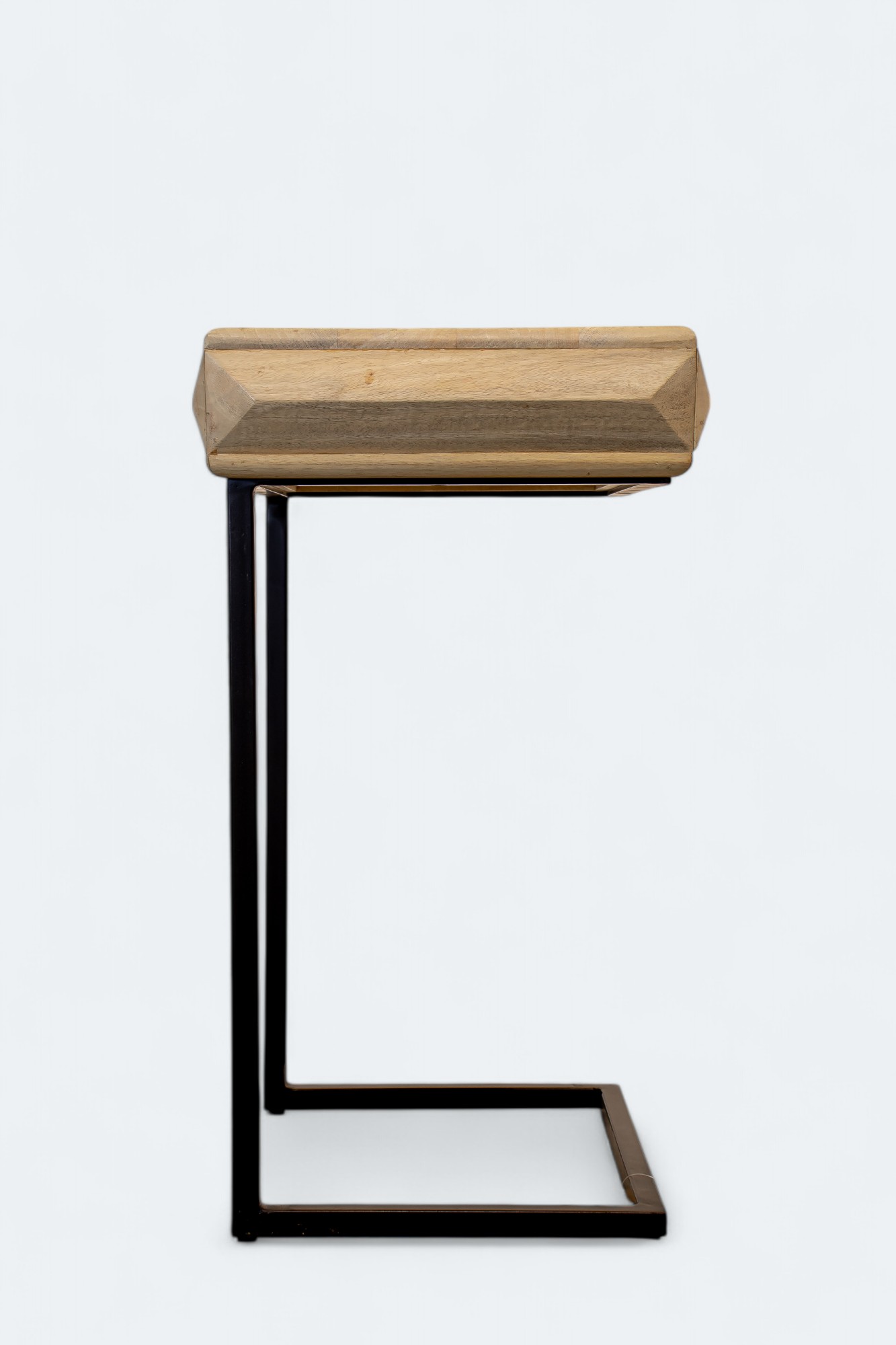White Wood and Black Iron C Shaped Table