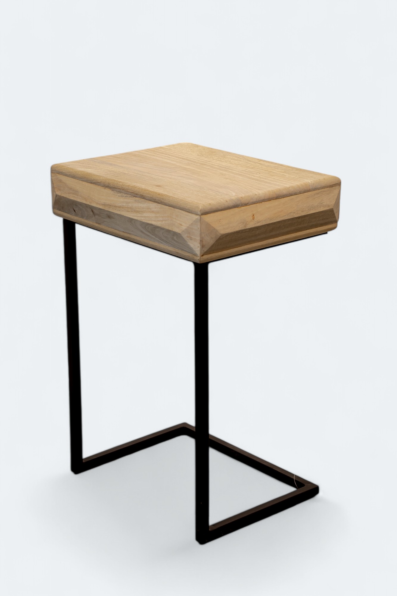 White Wood and Black Iron C Shaped Table