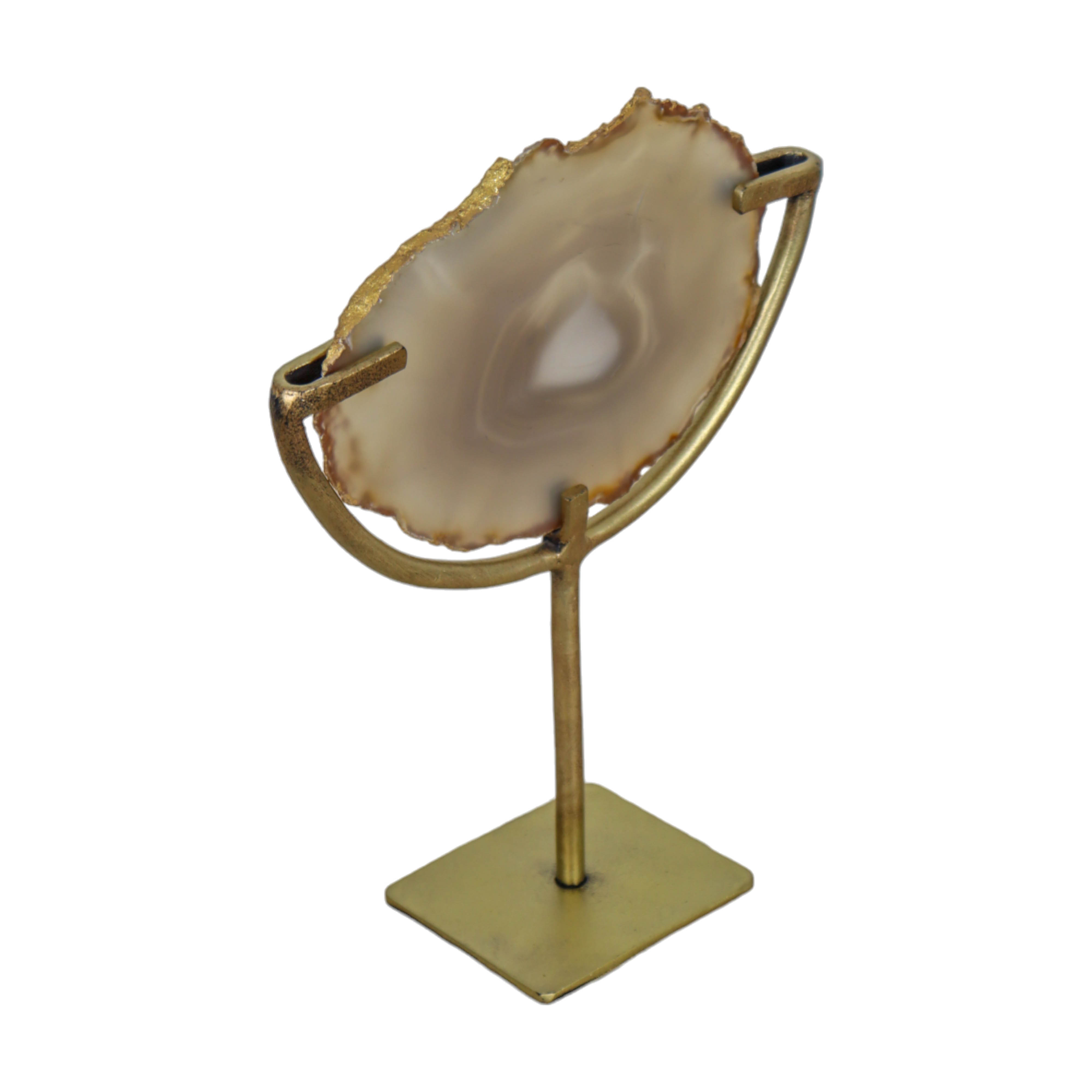 Decorative Agate Stone Slice on Metal Stand