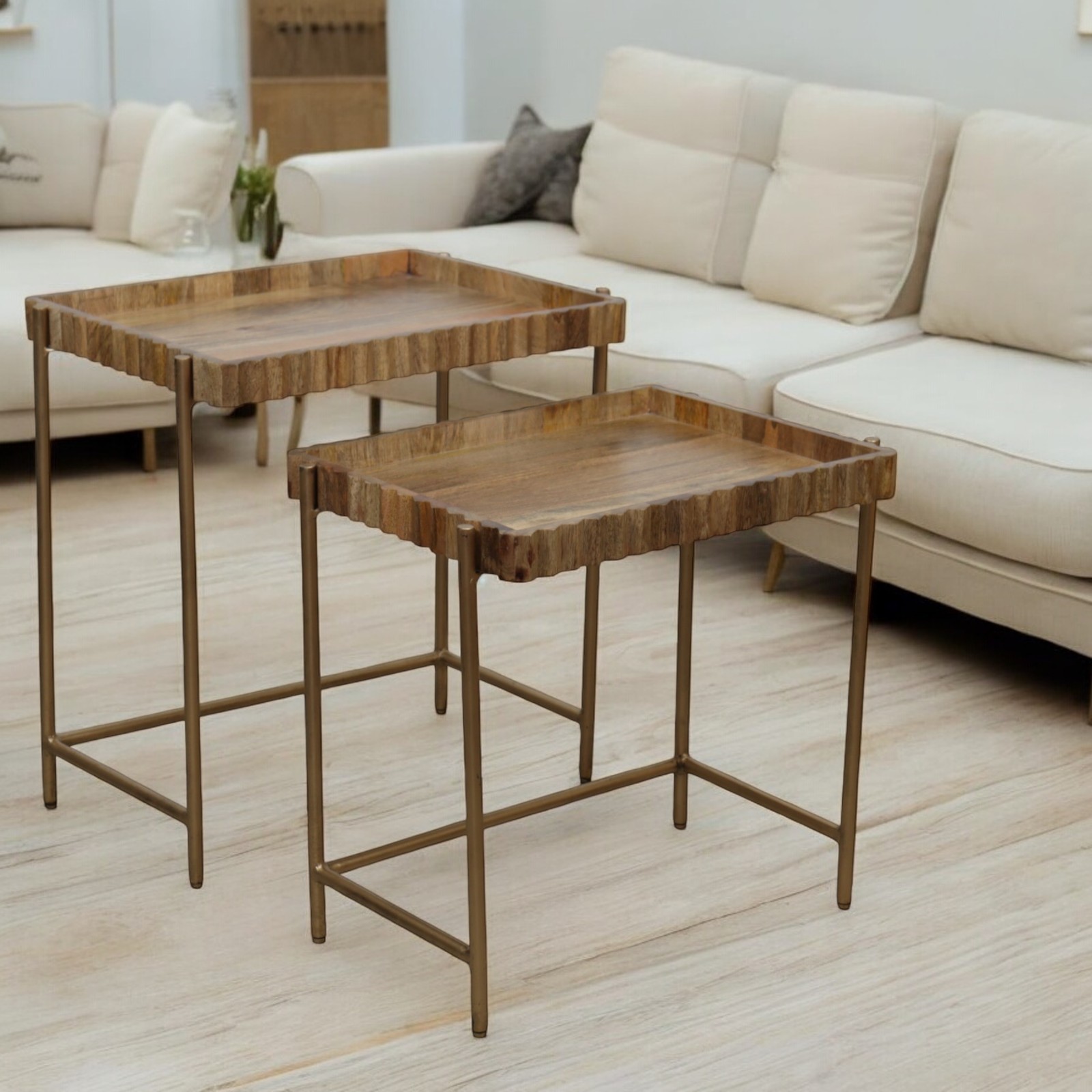 Iron and Wooden Carving Nesting Table