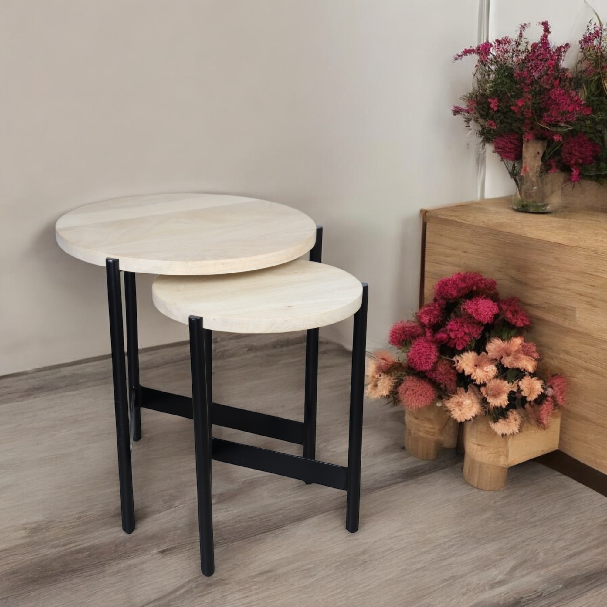 Wood and Block Iron Nesting Table