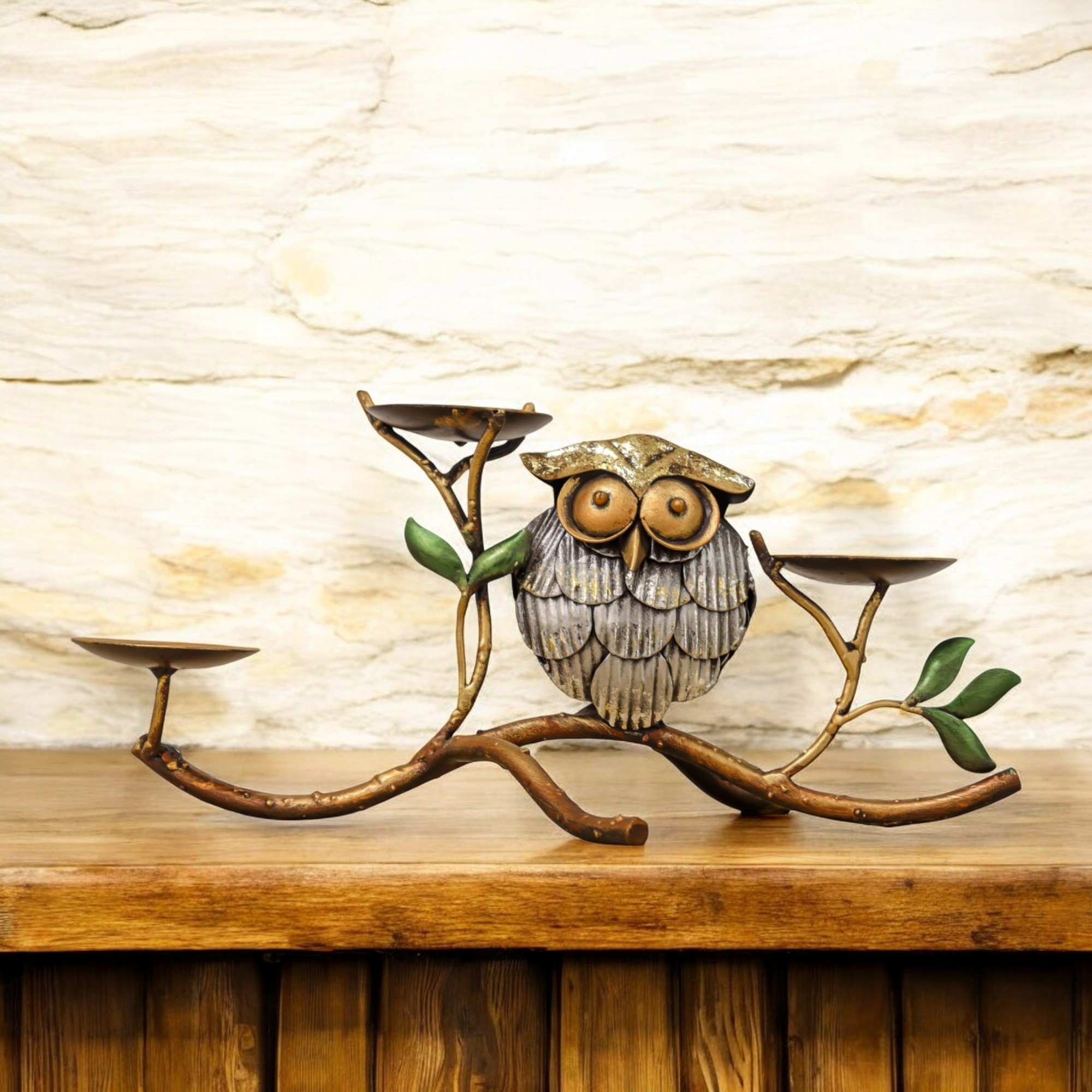Owl Bird Metal Votive Stand