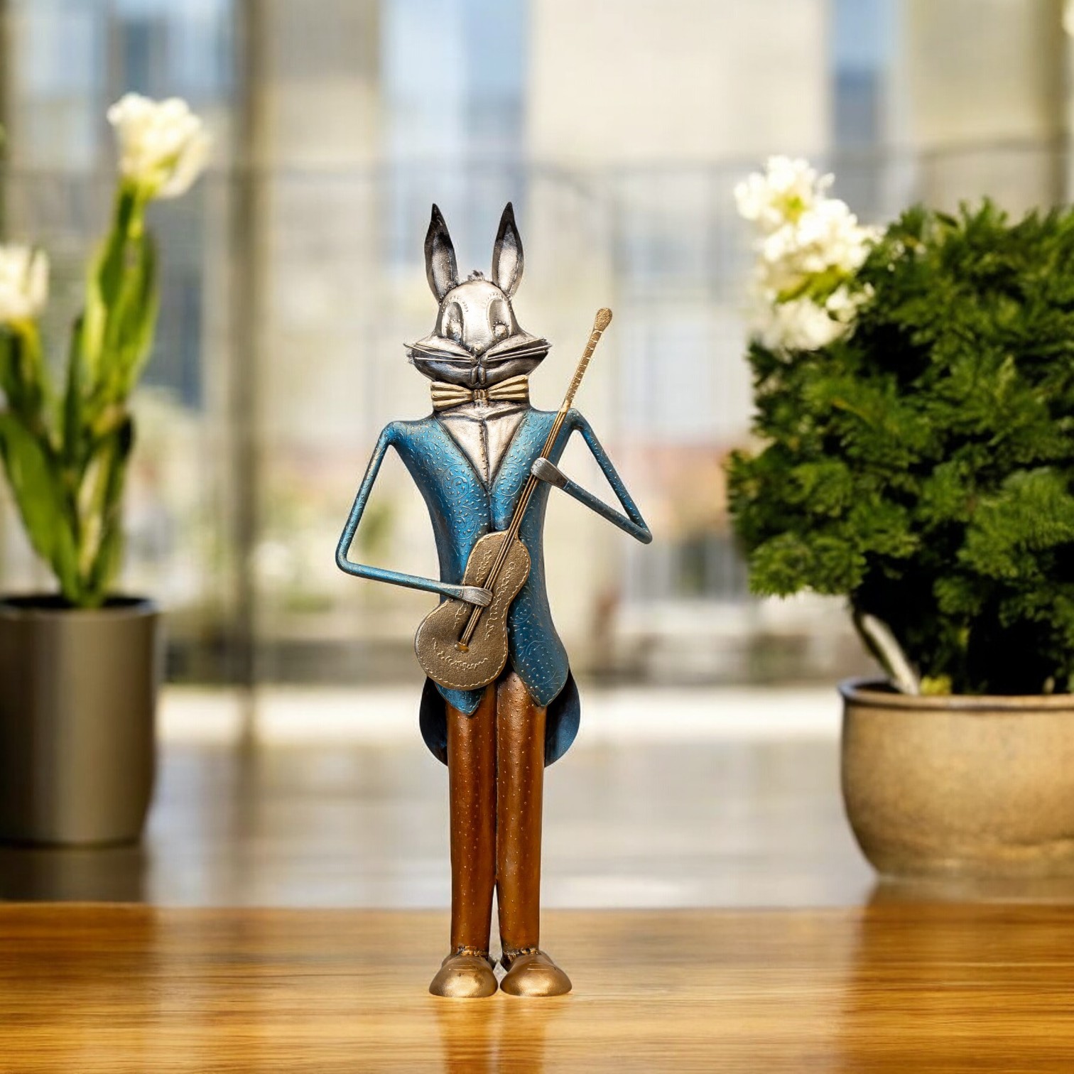 Antique Rabbit Musician For Decor