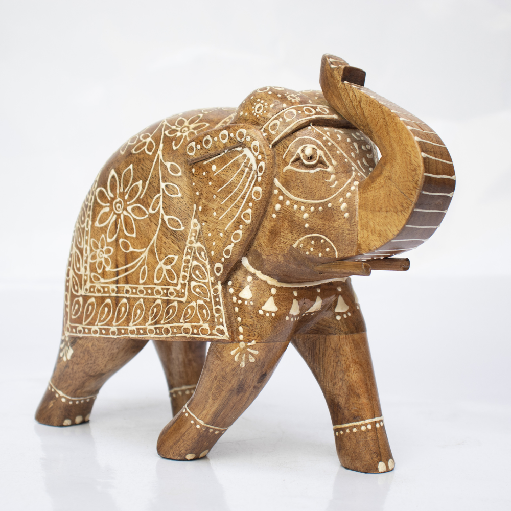 Hand Painted Wooden Elephant Figurine