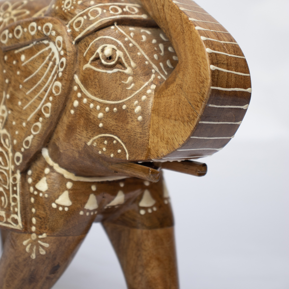 Hand Painted Wooden Elephant Figurine