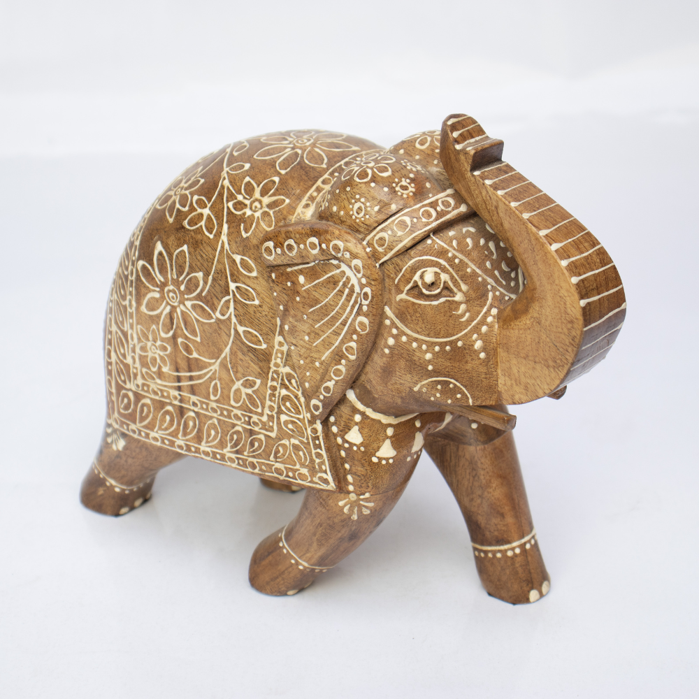 Hand Painted Wooden Elephant Figurine