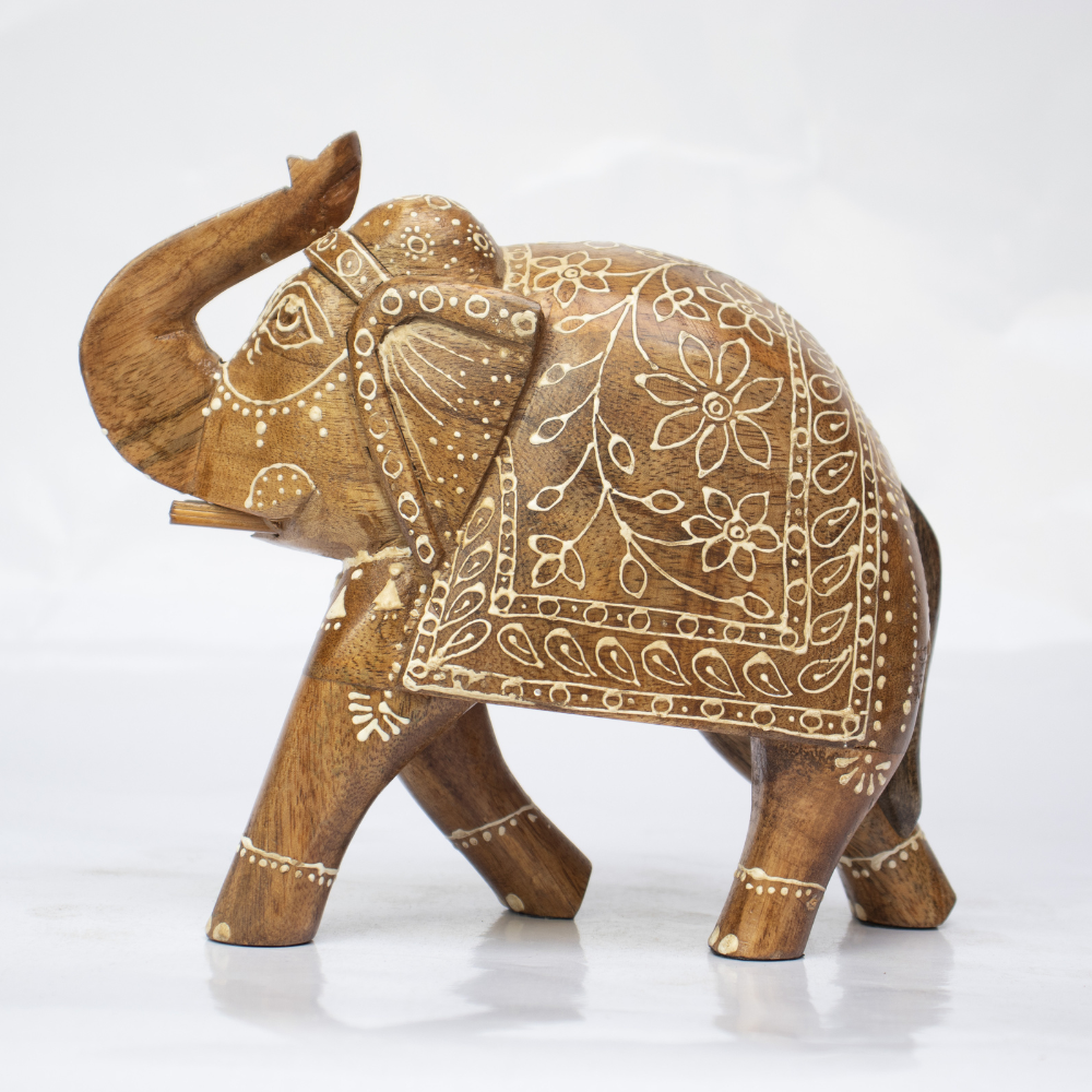 Hand Painted Wooden Elephant Figurine