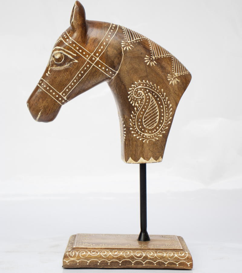 Hand Painted Wooden Horse Face Figurine