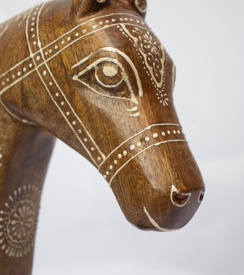 Hand Painted Wooden Horse Face Figurine