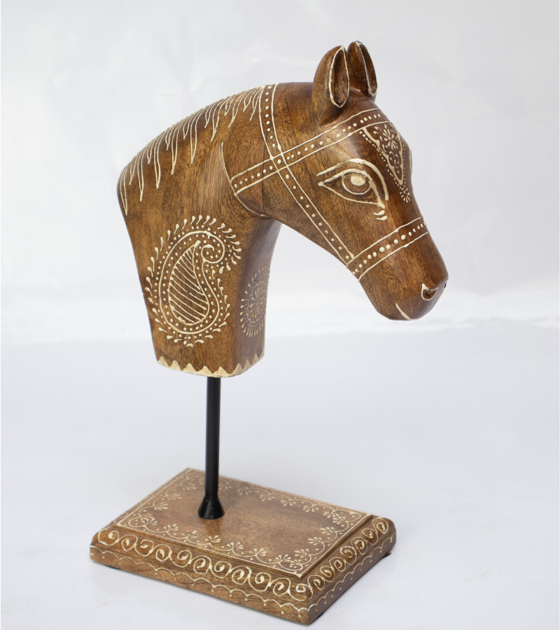 Hand Painted Wooden Horse Face Figurine