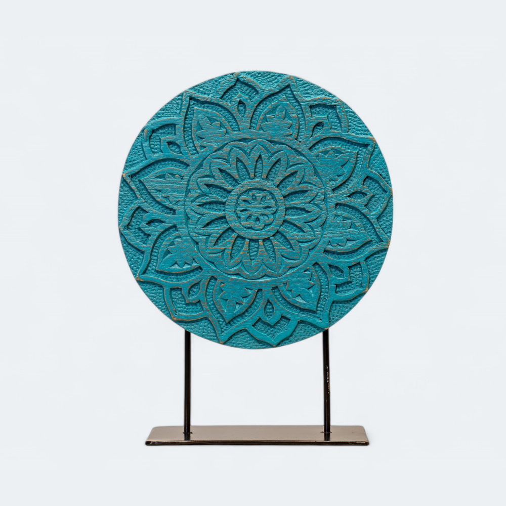Wooden Tranquil Teal Mandala Disk