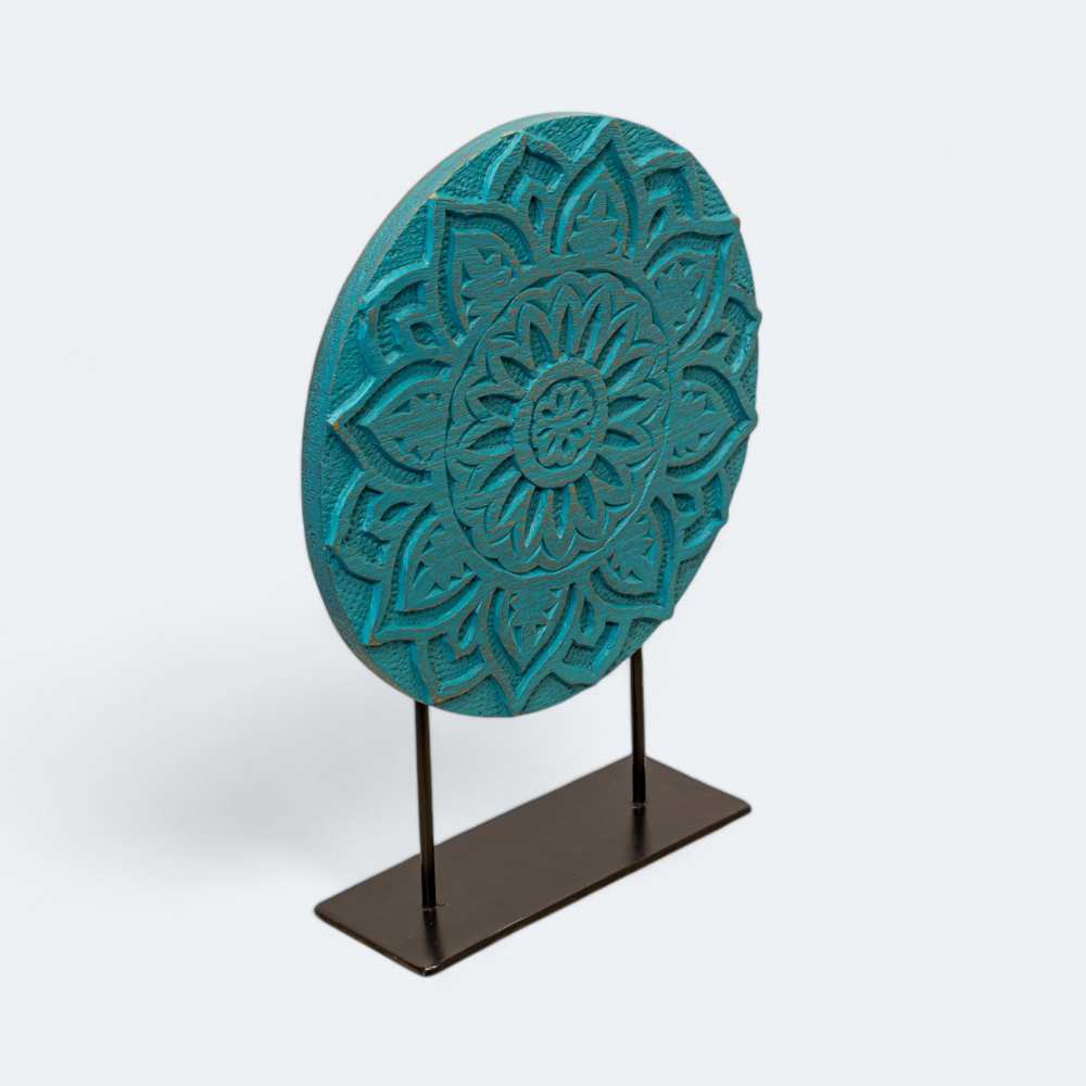 Wooden Tranquil Teal Mandala Disk