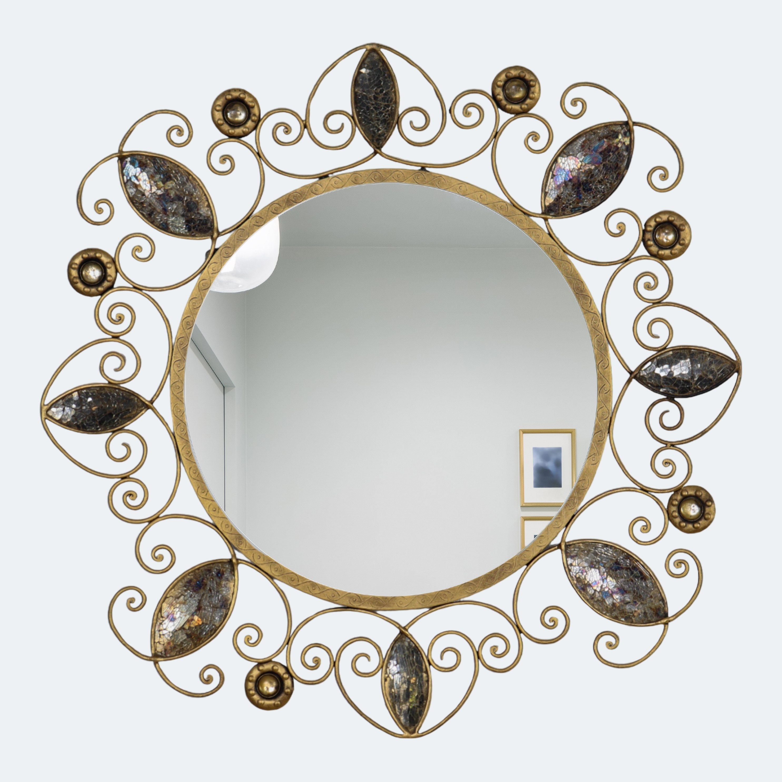 Intricate Mirror Mosaic and Metalwork Wall Mirror
