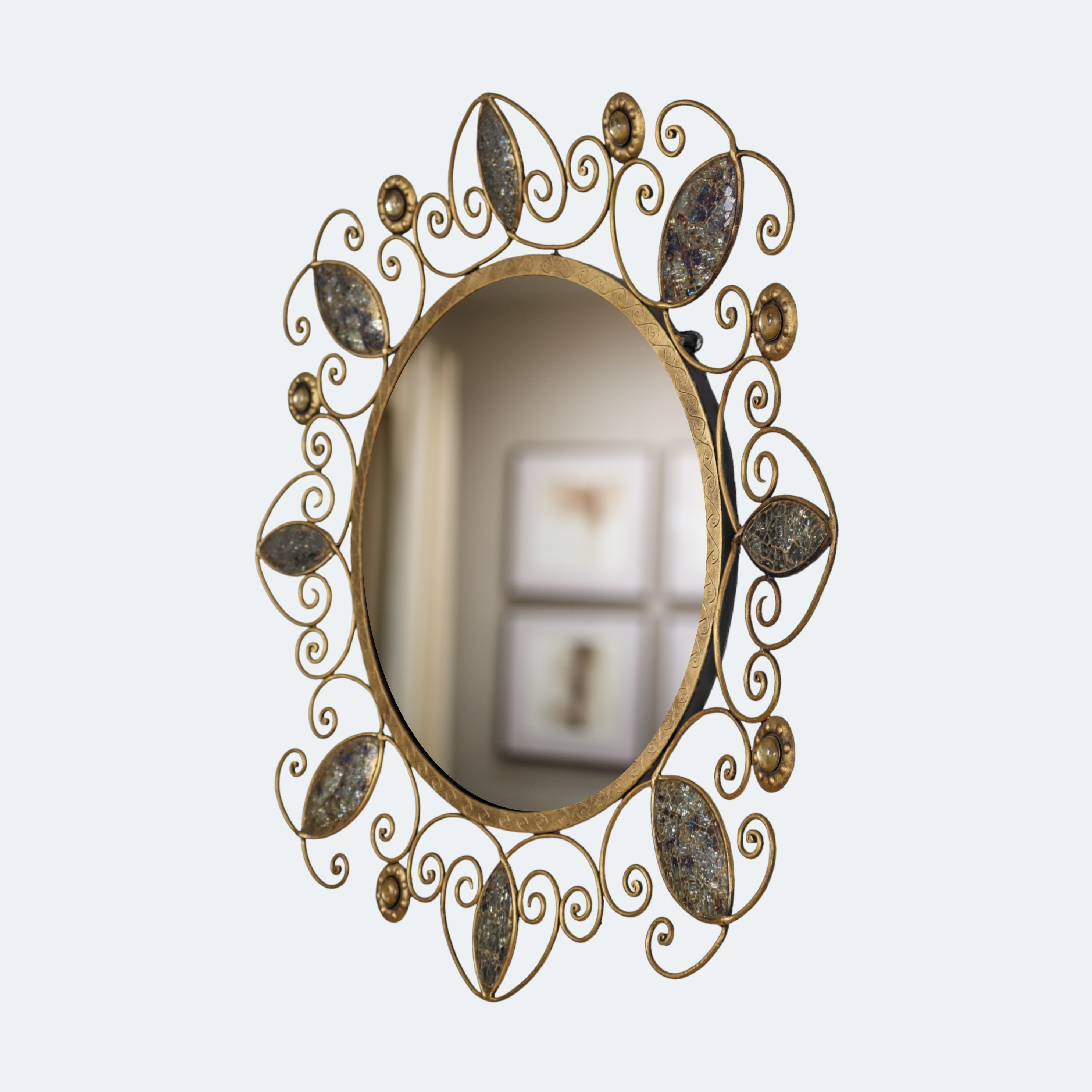Intricate Mirror Mosaic and Metalwork Wall Mirror