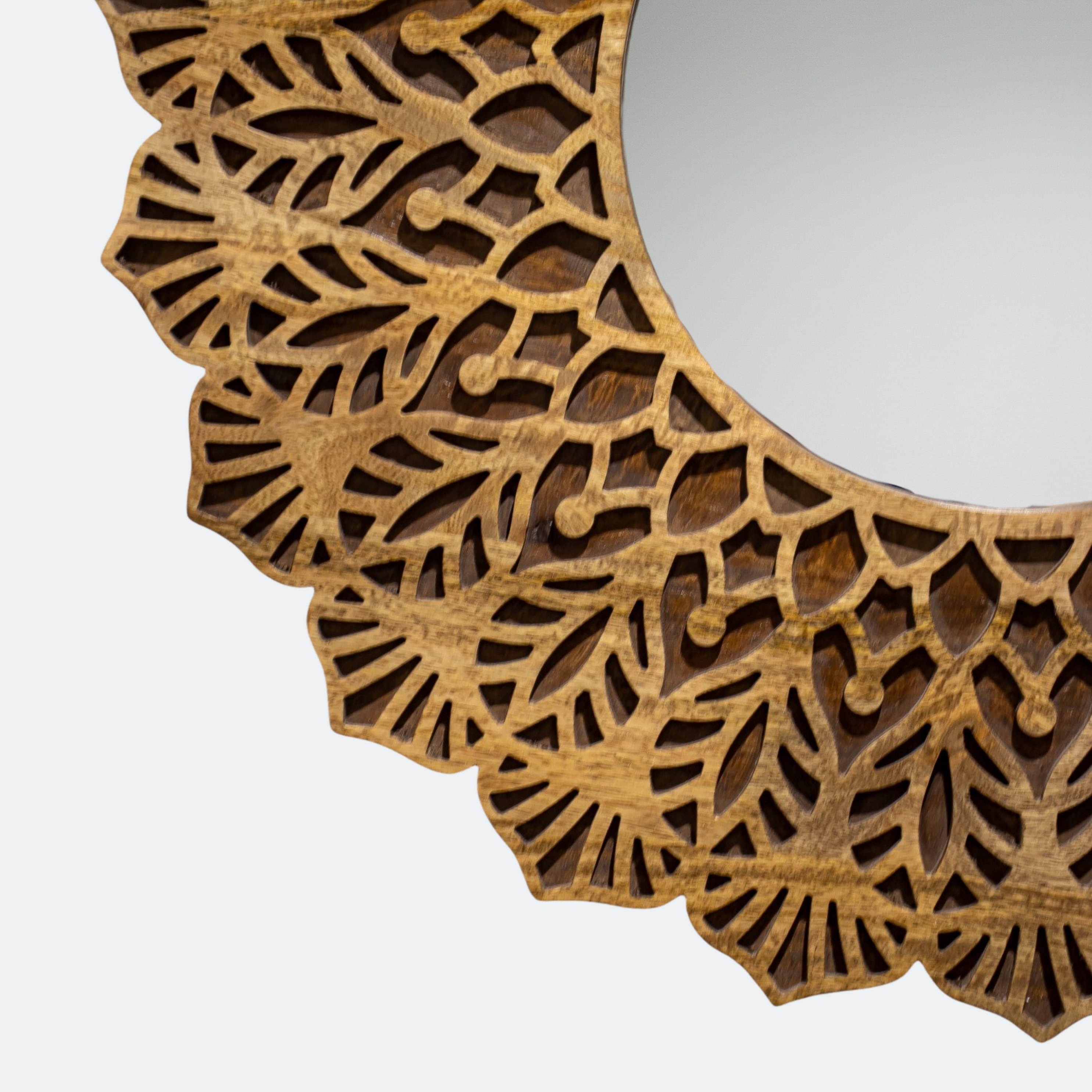 Intricately Carved Mandala Round Mirror