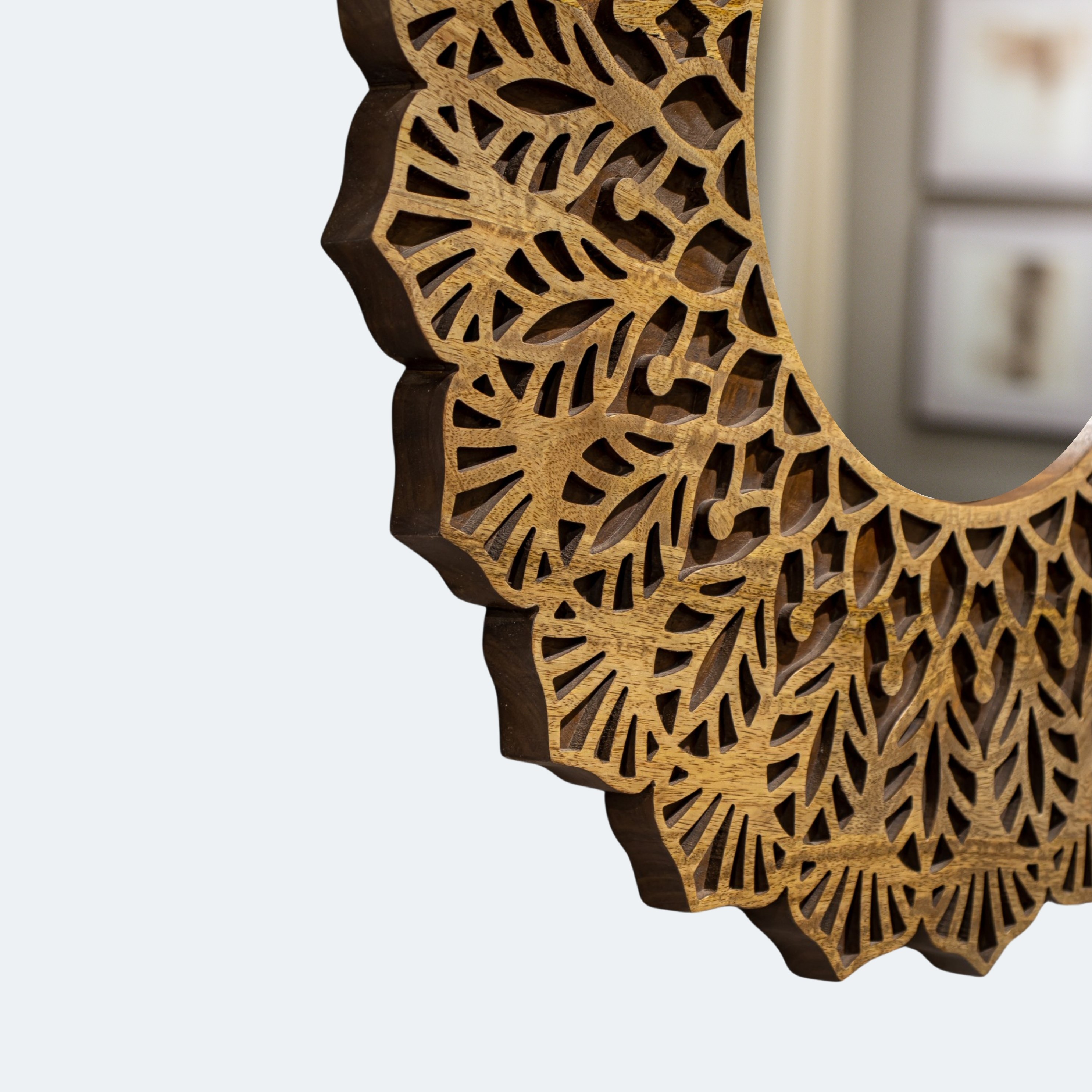 Intricately Carved Mandala Round Mirror