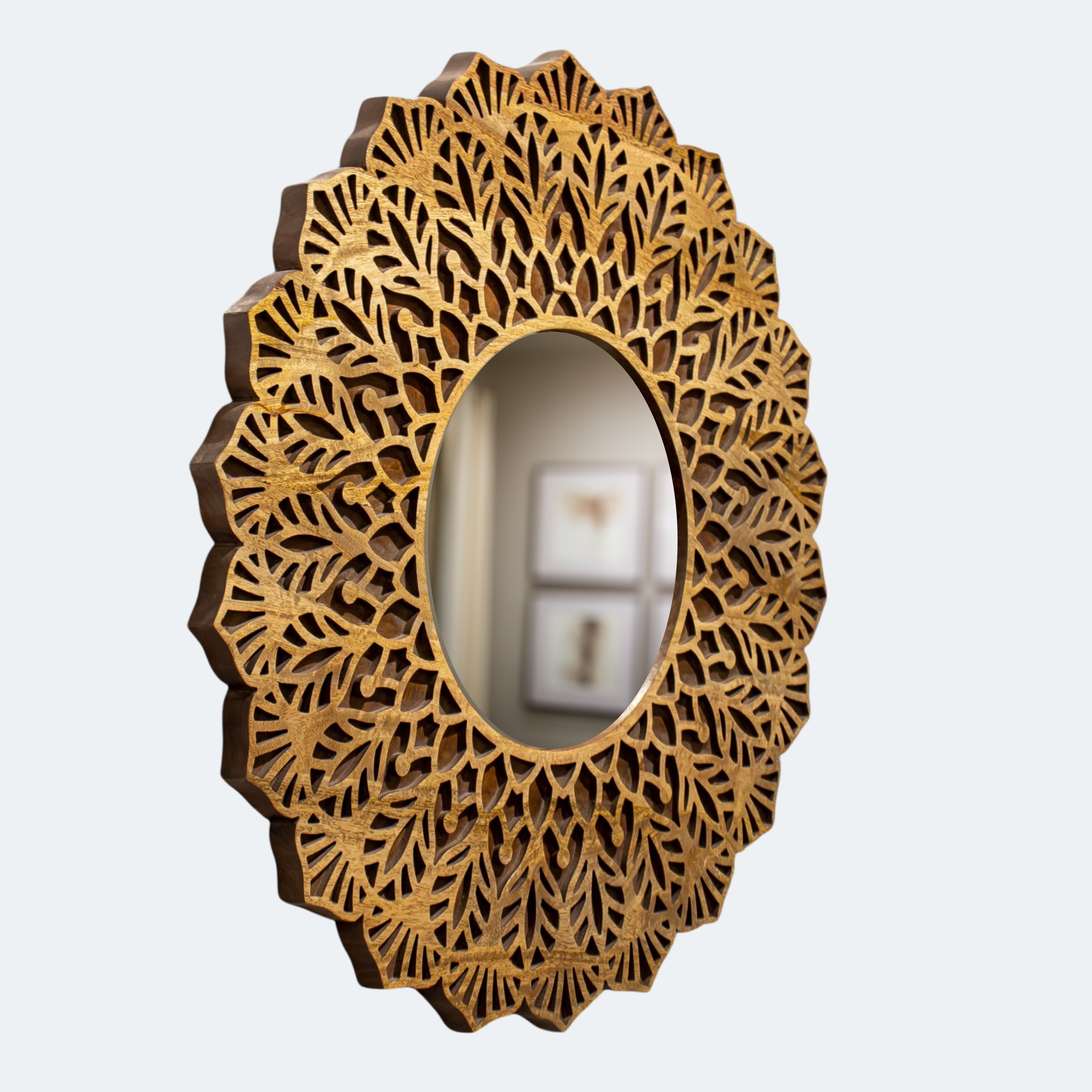 Intricately Carved Mandala Round Mirror