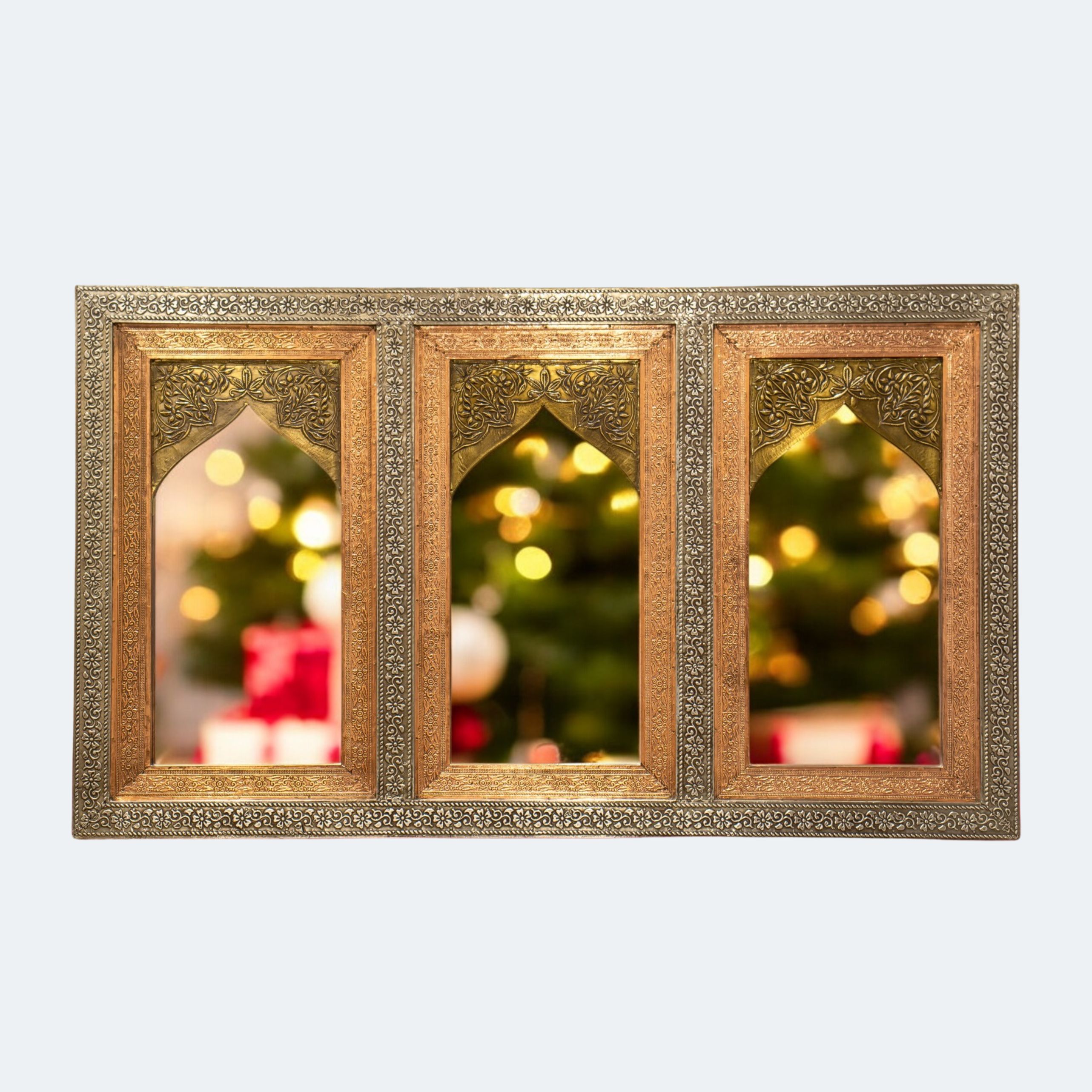 Intricately Carved Three-Panel Wall Mirror