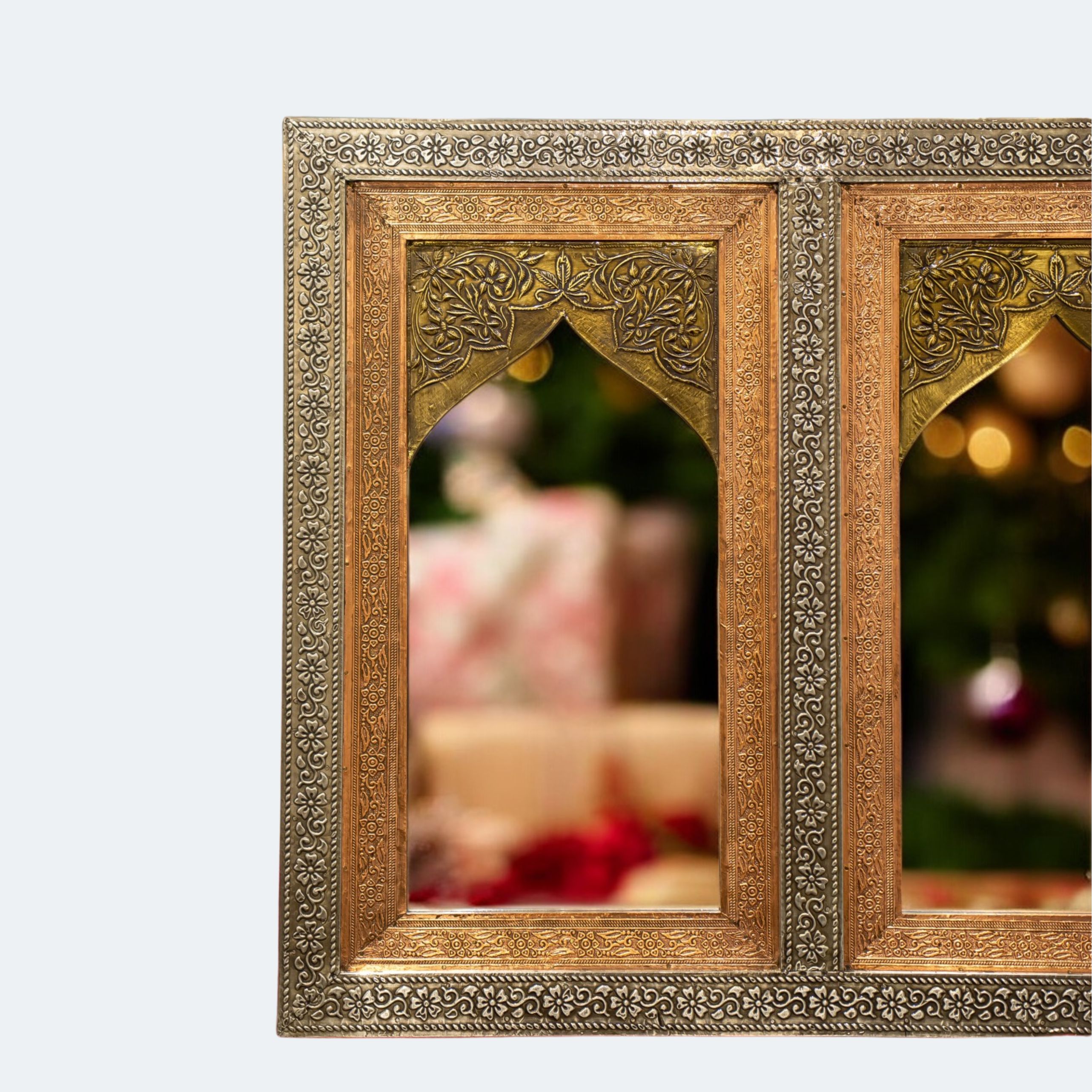 Intricately Carved Three-Panel Wall Mirror