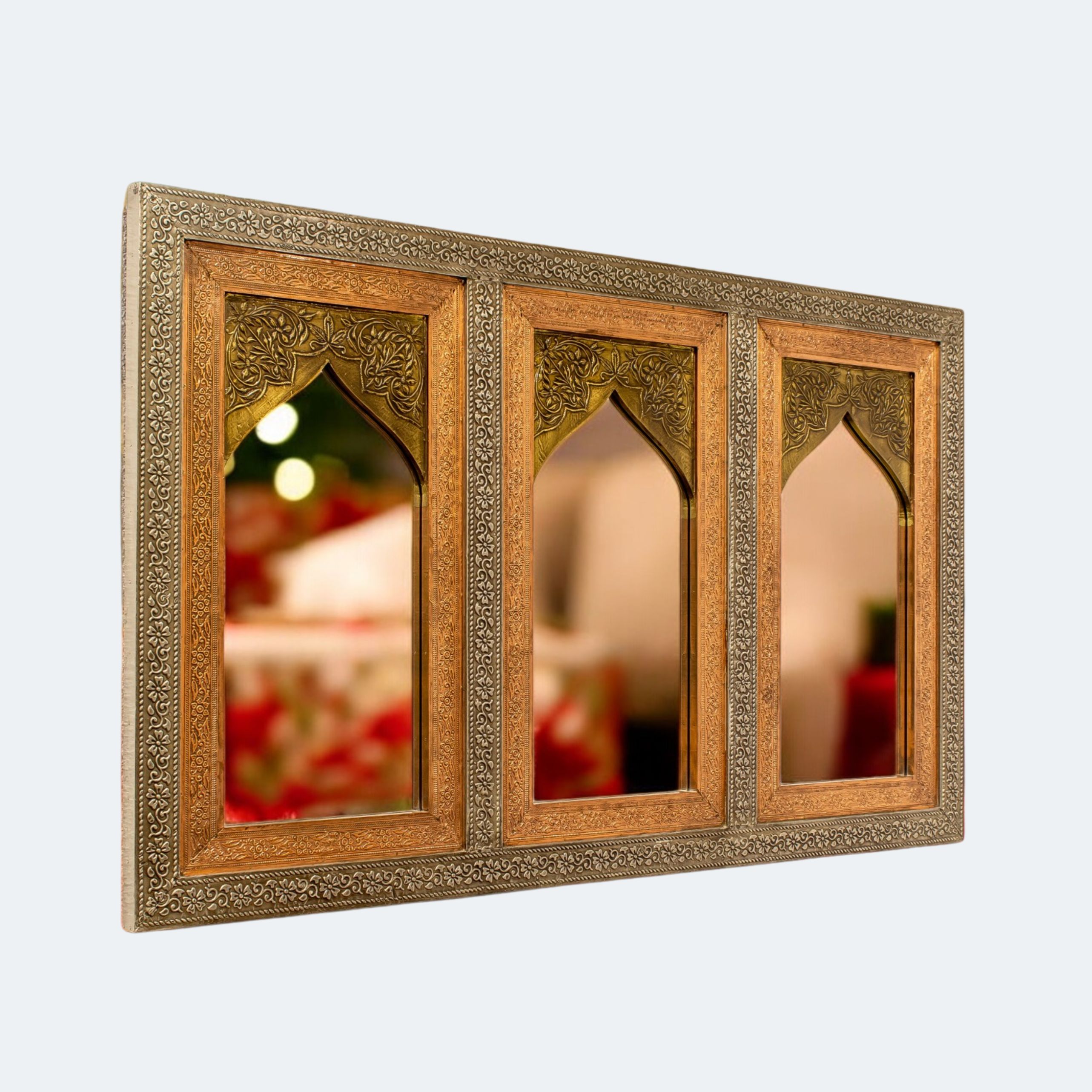 Intricately Carved Three-Panel Wall Mirror