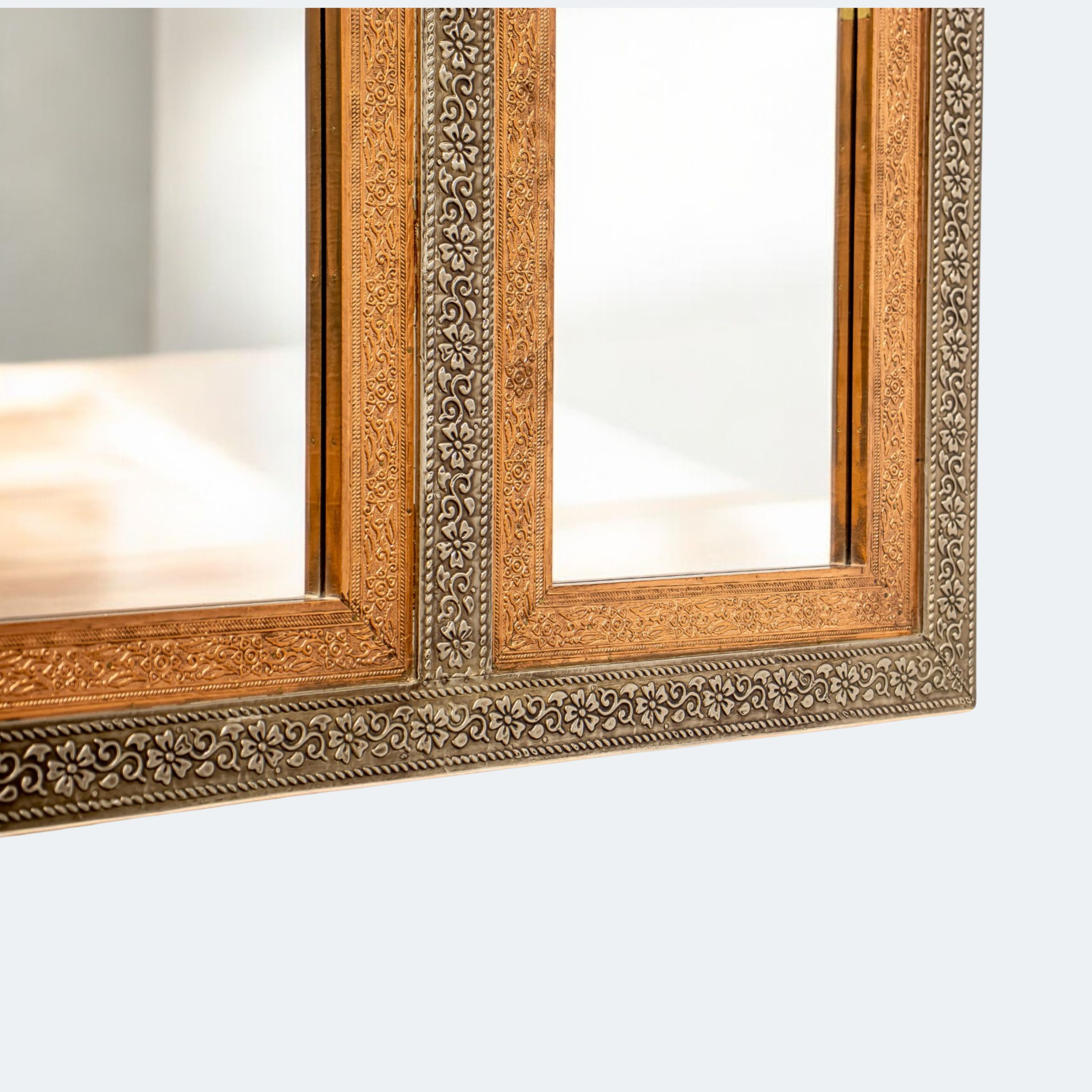 Intricately Carved Three-Panel Wall Mirror