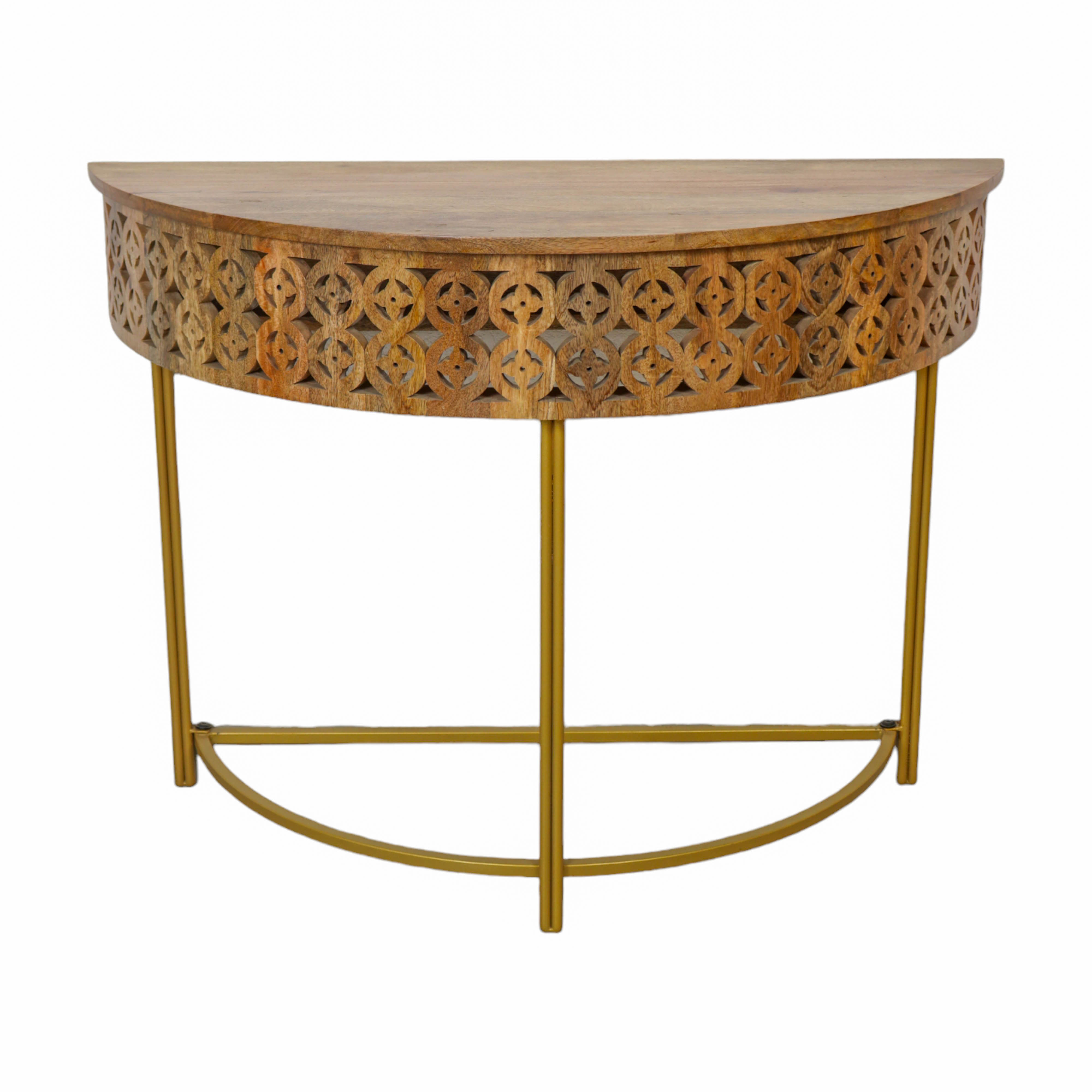 Intricate Carved Half Moon Console Table