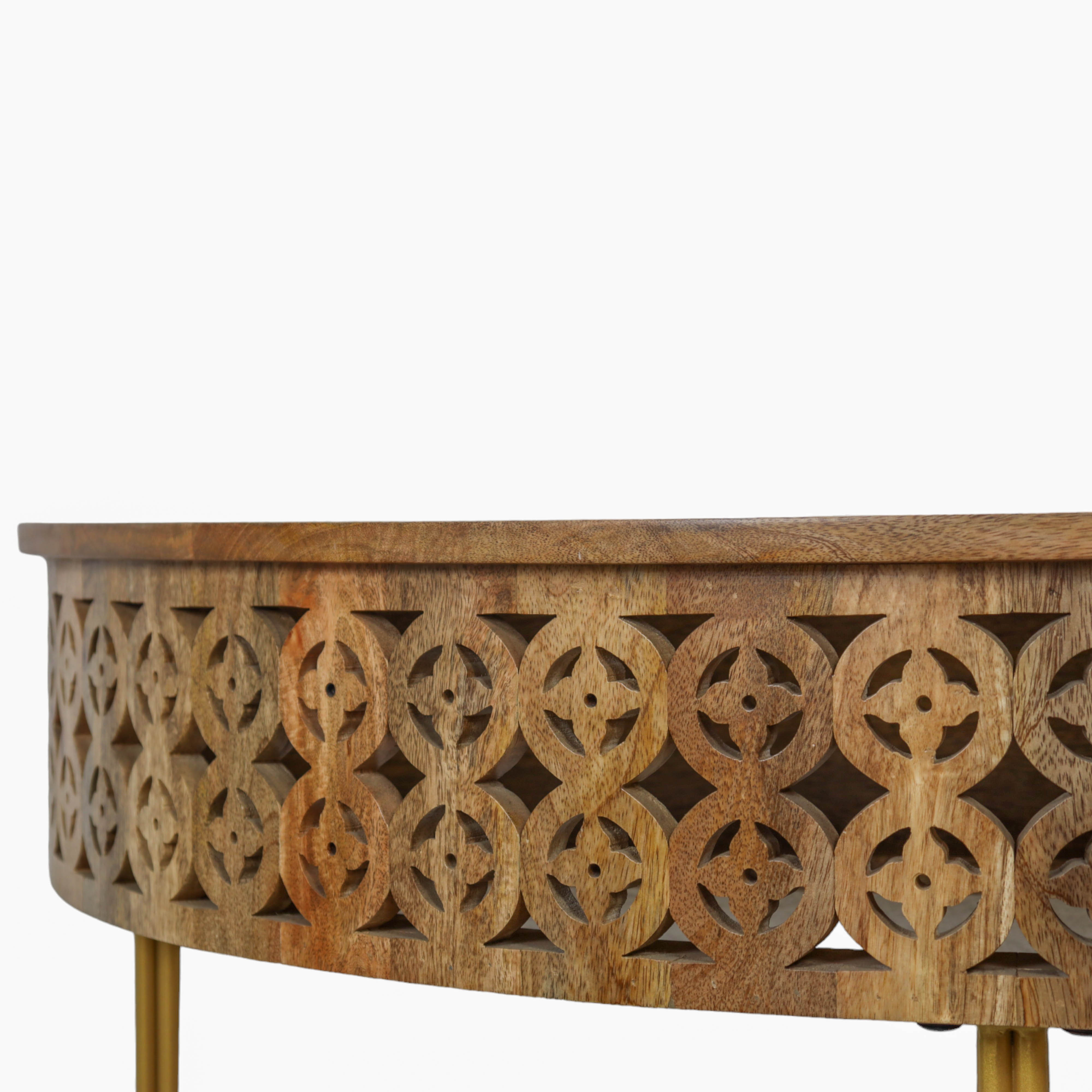 Intricate Carved Half Moon Console Table