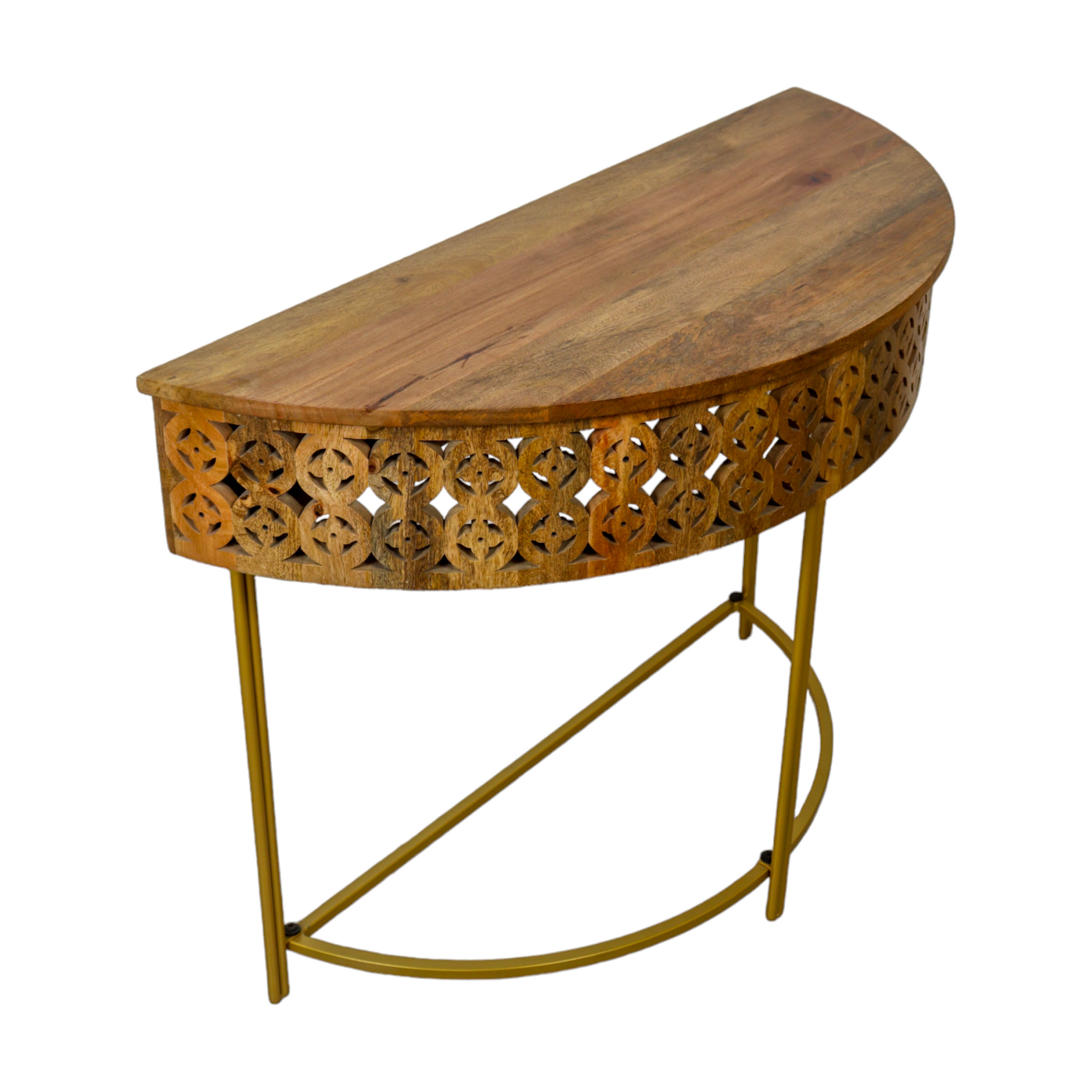 Intricate Carved Half Moon Console Table