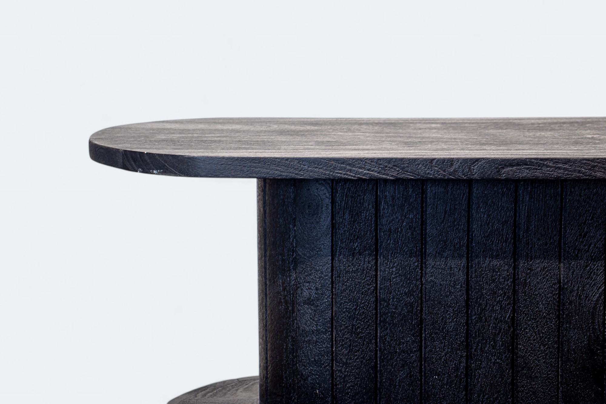 Dark Wood Grooved Oval Table
