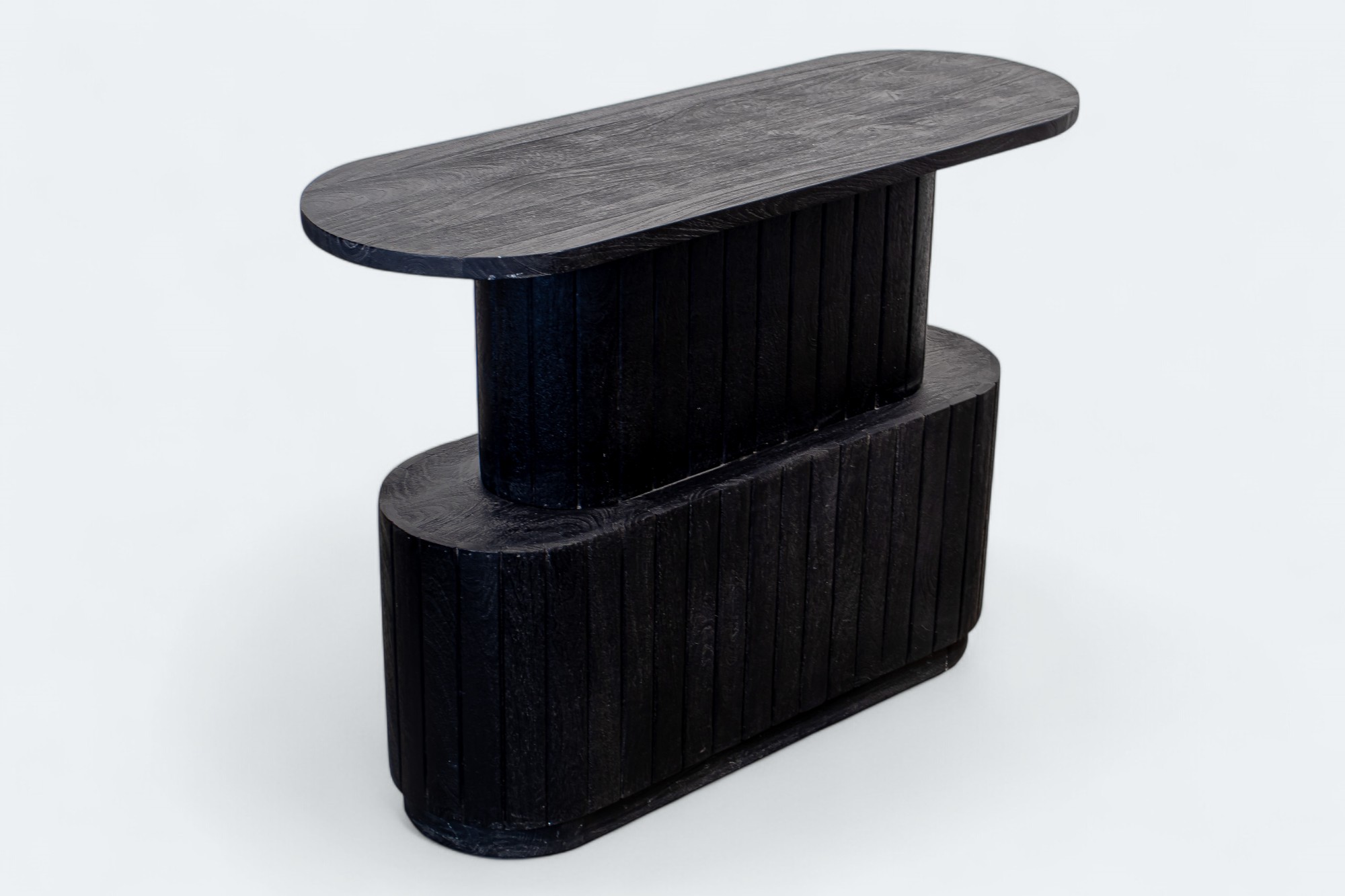 Dark Wood Grooved Oval Table