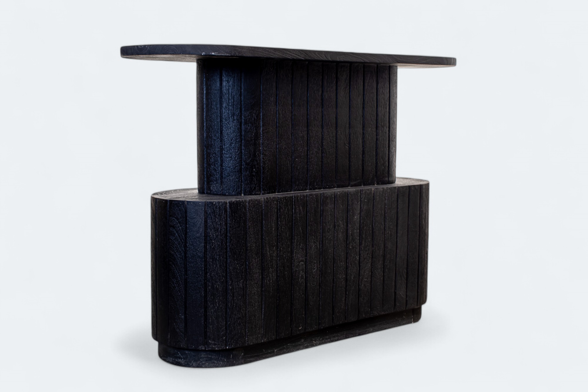 Dark Wood Grooved Oval Table