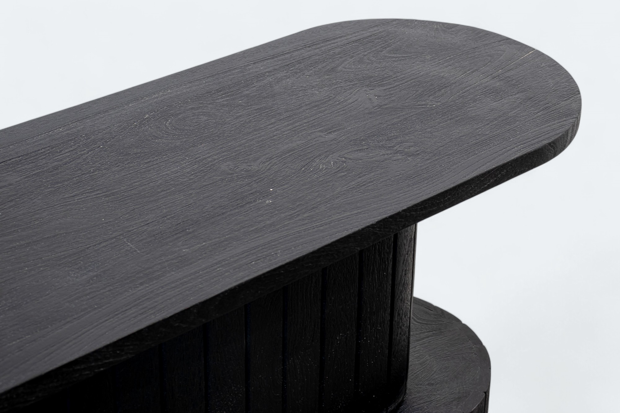 Dark Wood Grooved Oval Table