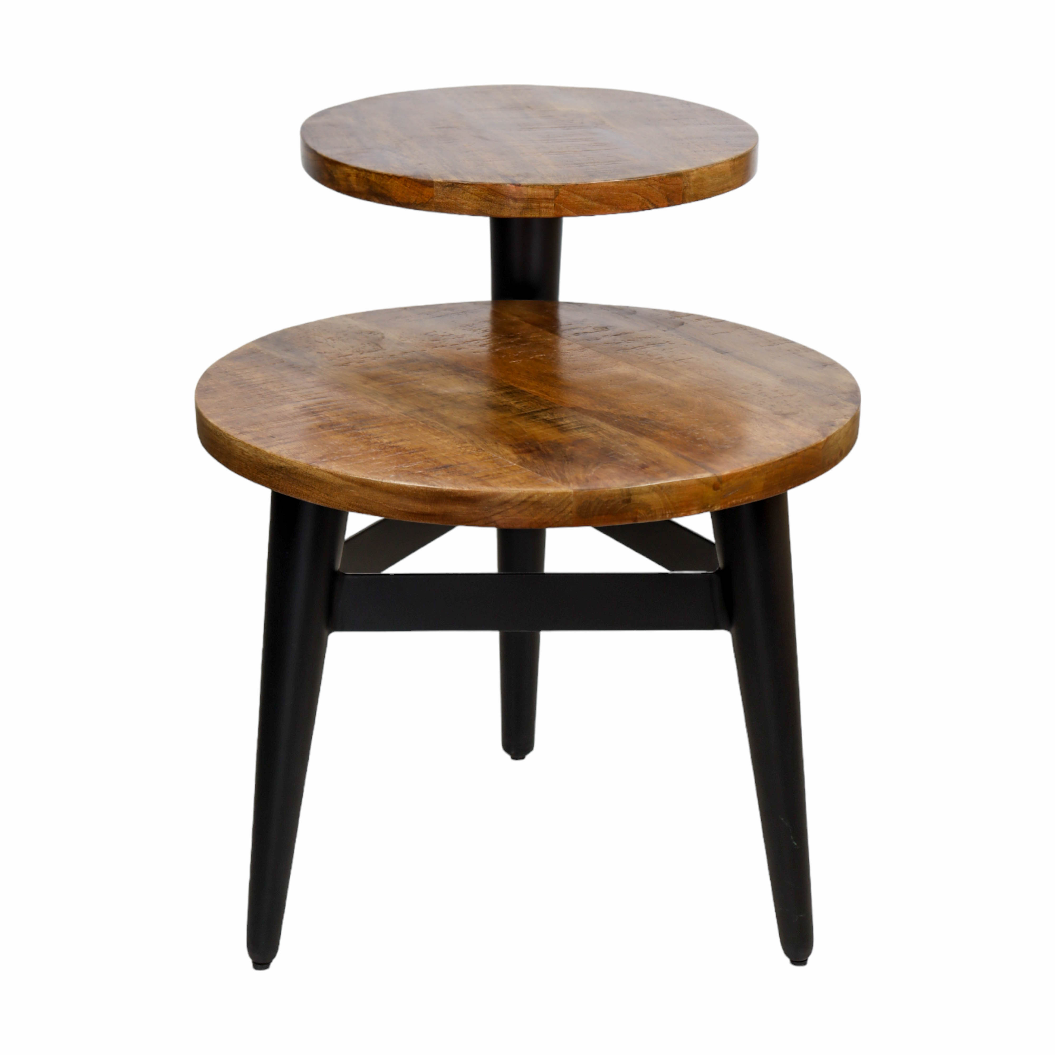 wooden & Metal Multilevel End Side Accent Table
