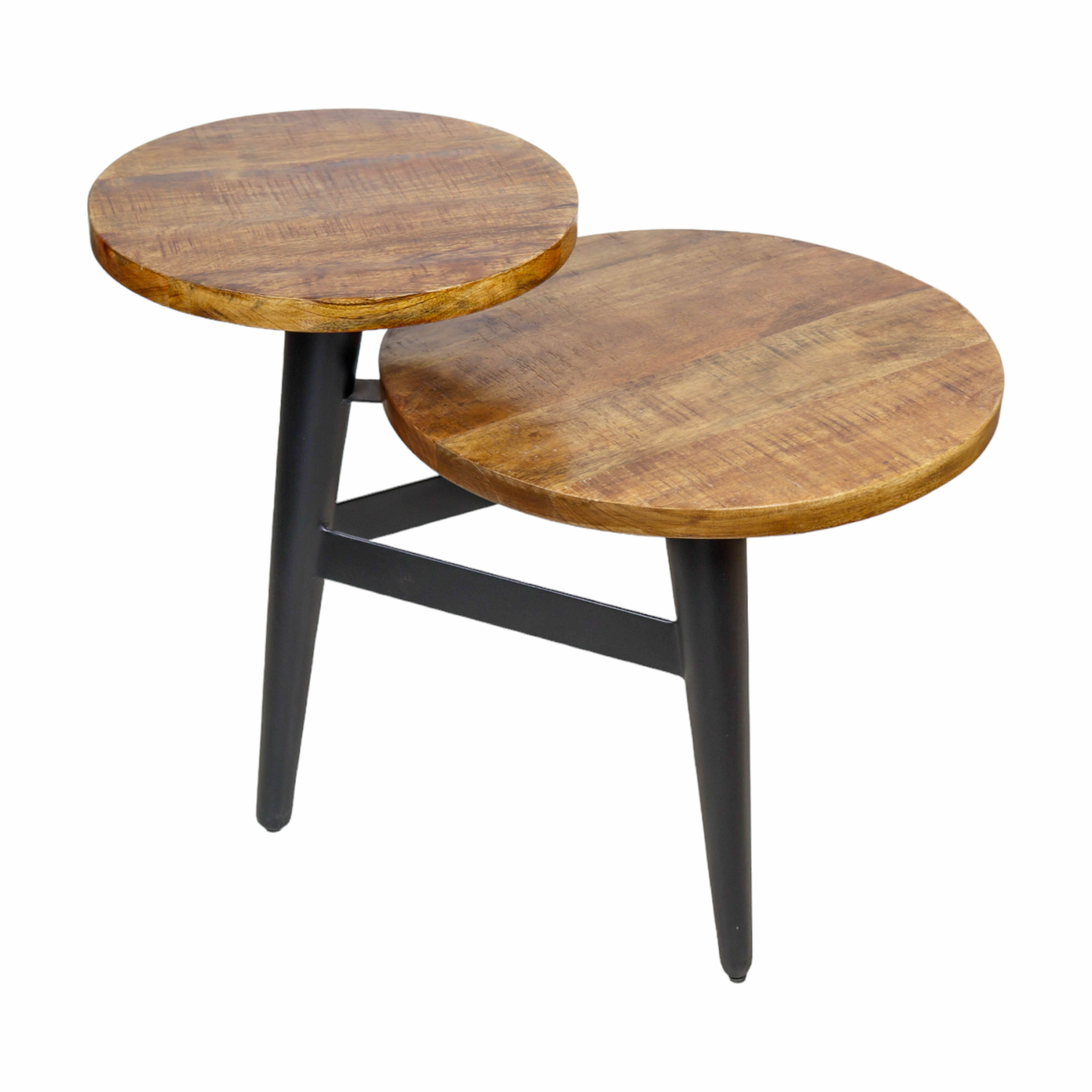 wooden & Metal Multilevel End Side Accent Table