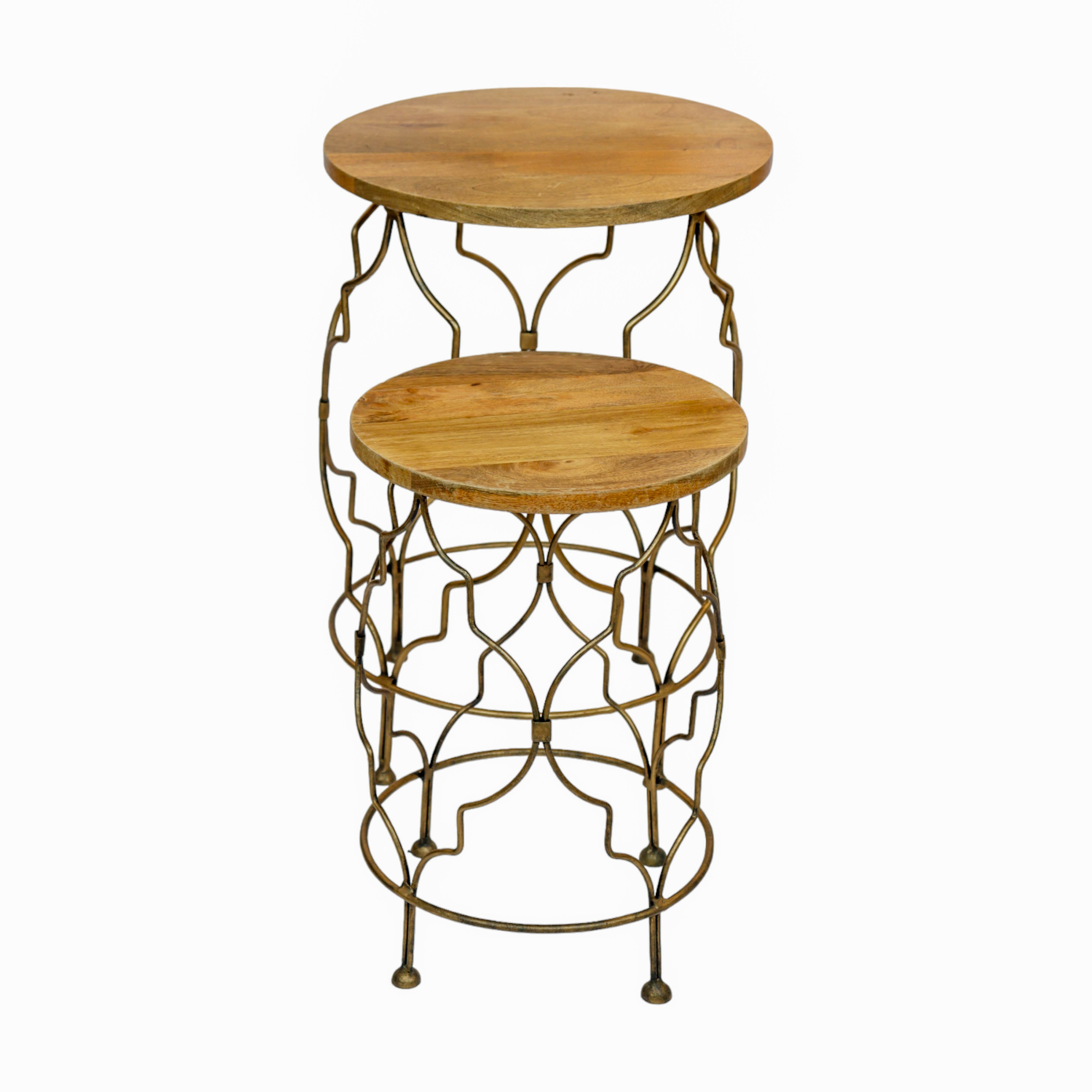 Wooden and Steel Accent Table Set