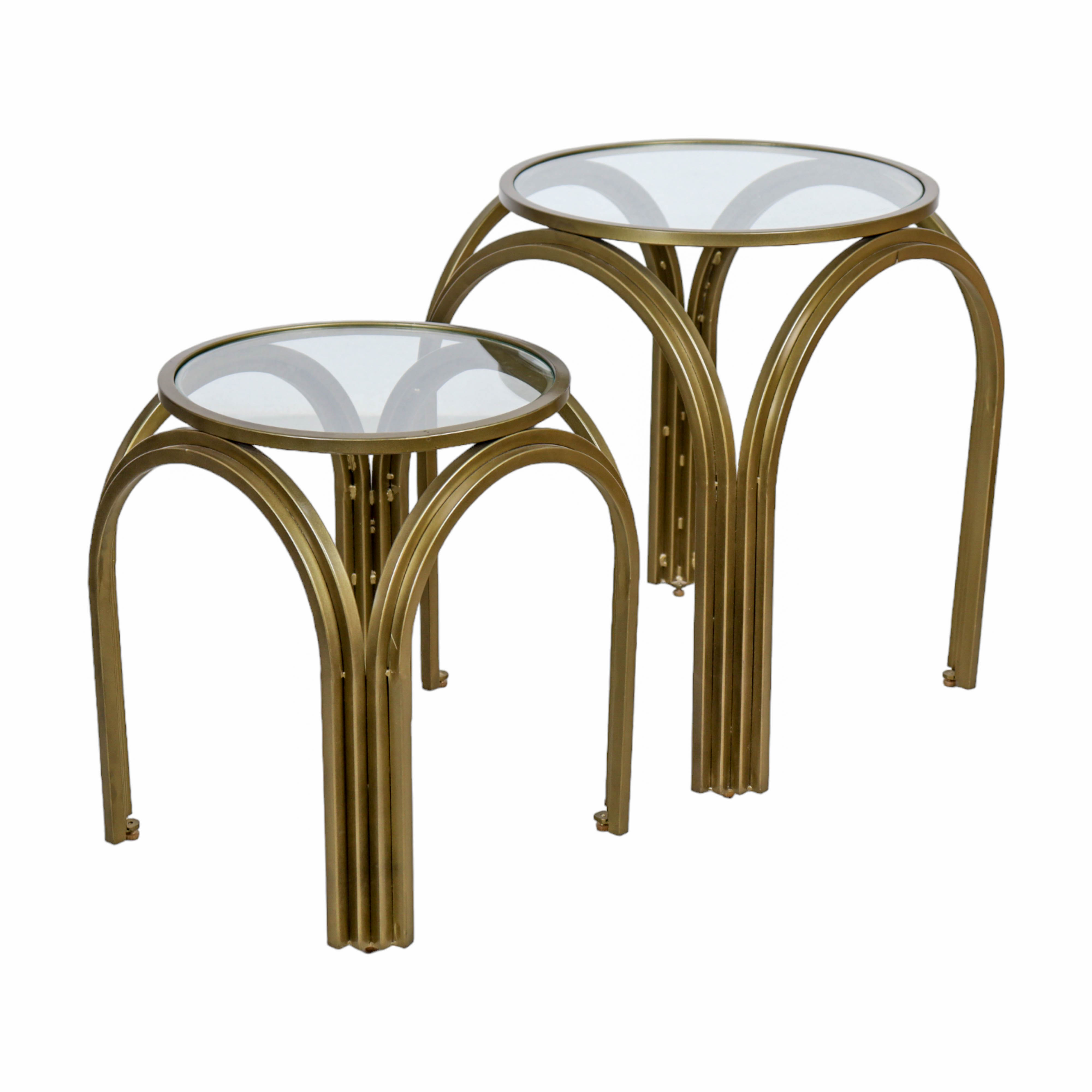 Iron and Glass Set of 2 Accent Table