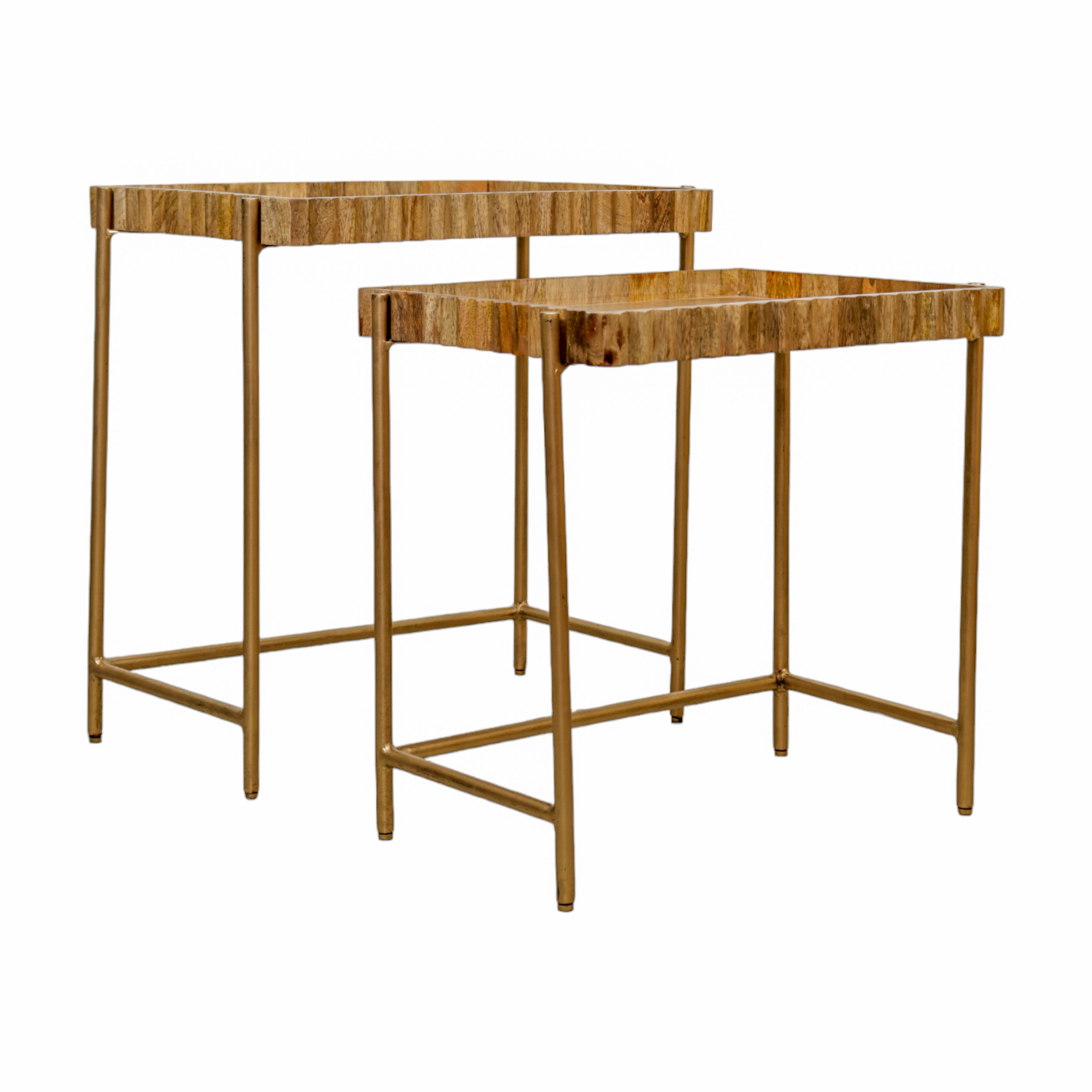 Iron and Wooden Carving Nesting Table