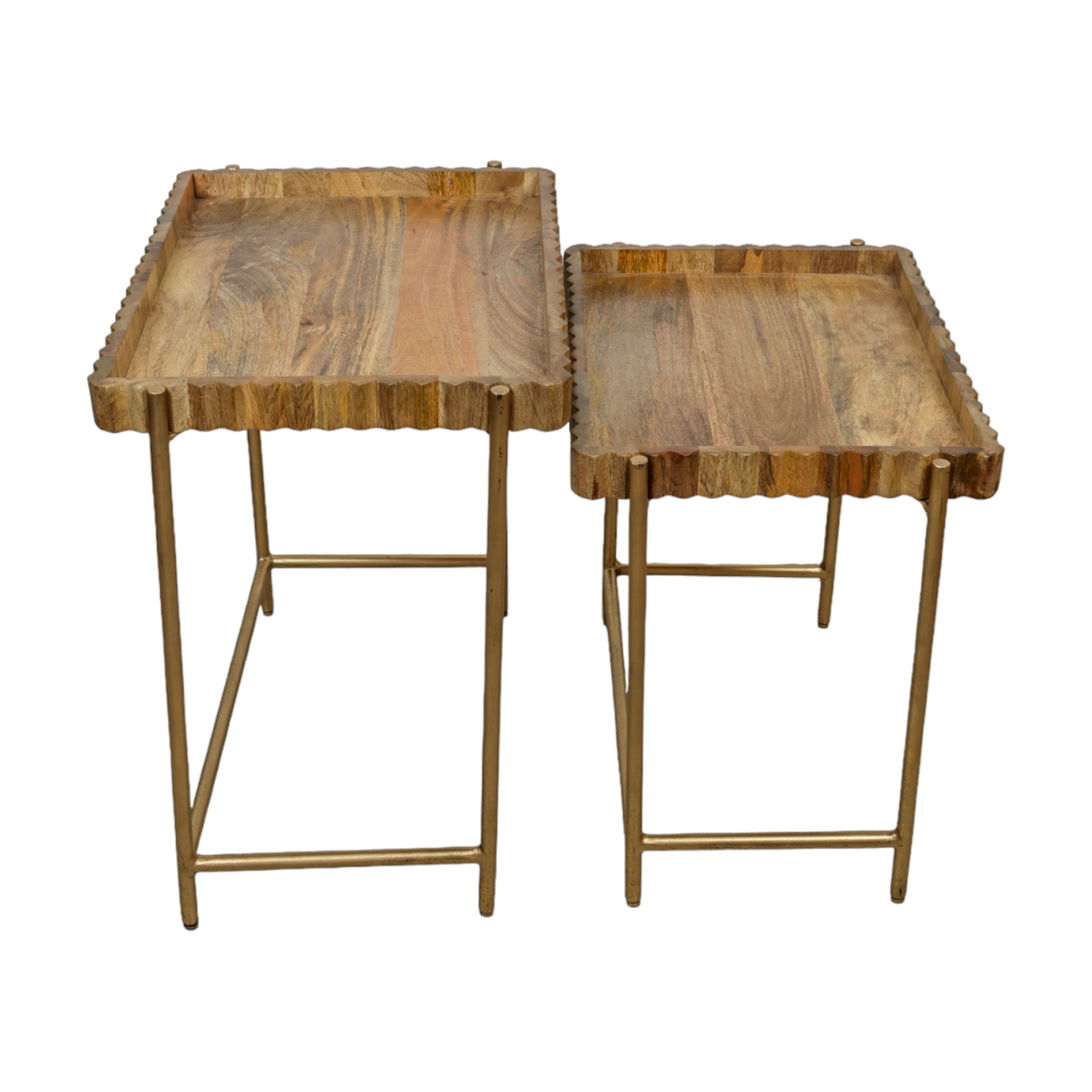 Iron and Wooden Carving Nesting Table