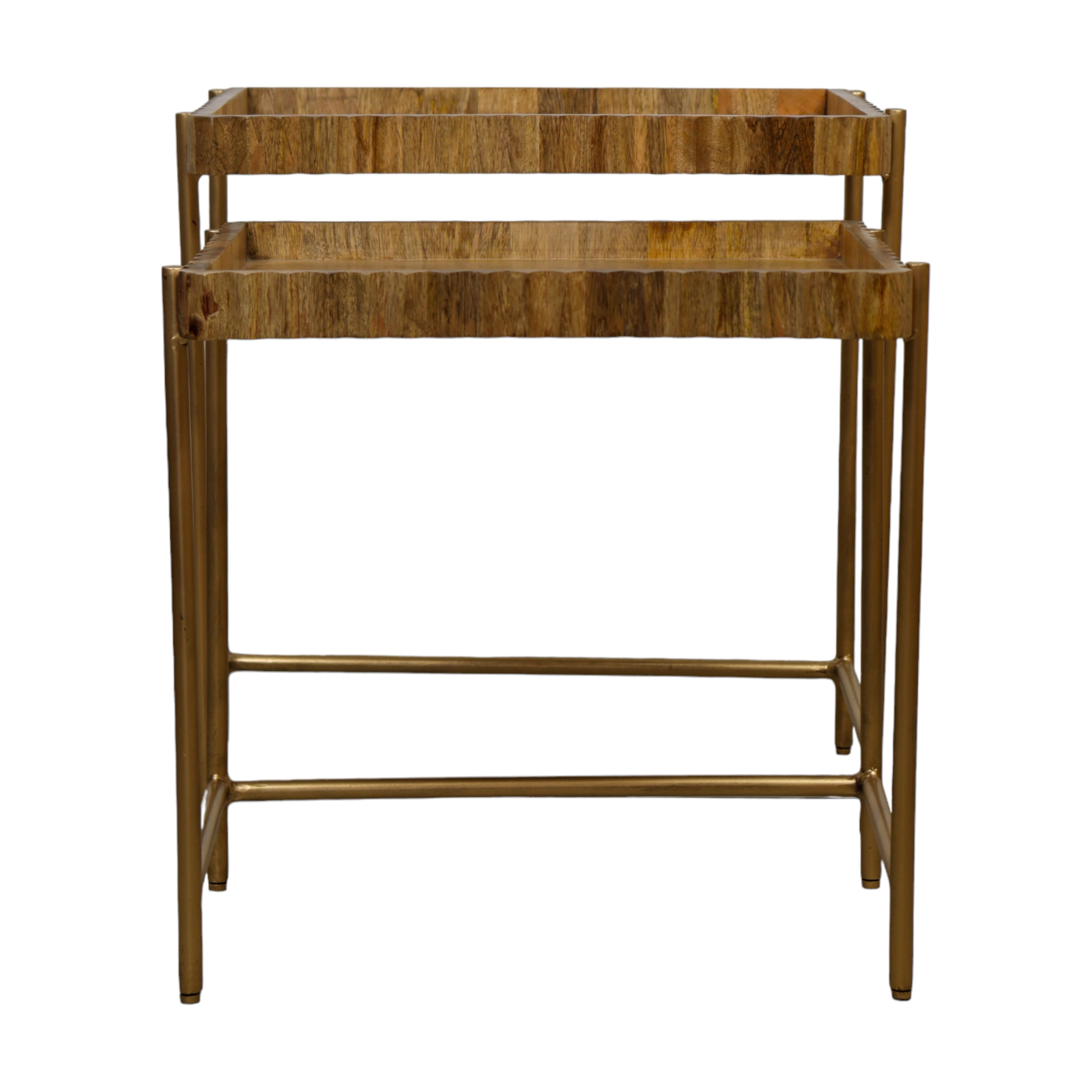 Iron and Wooden Carving Nesting Table