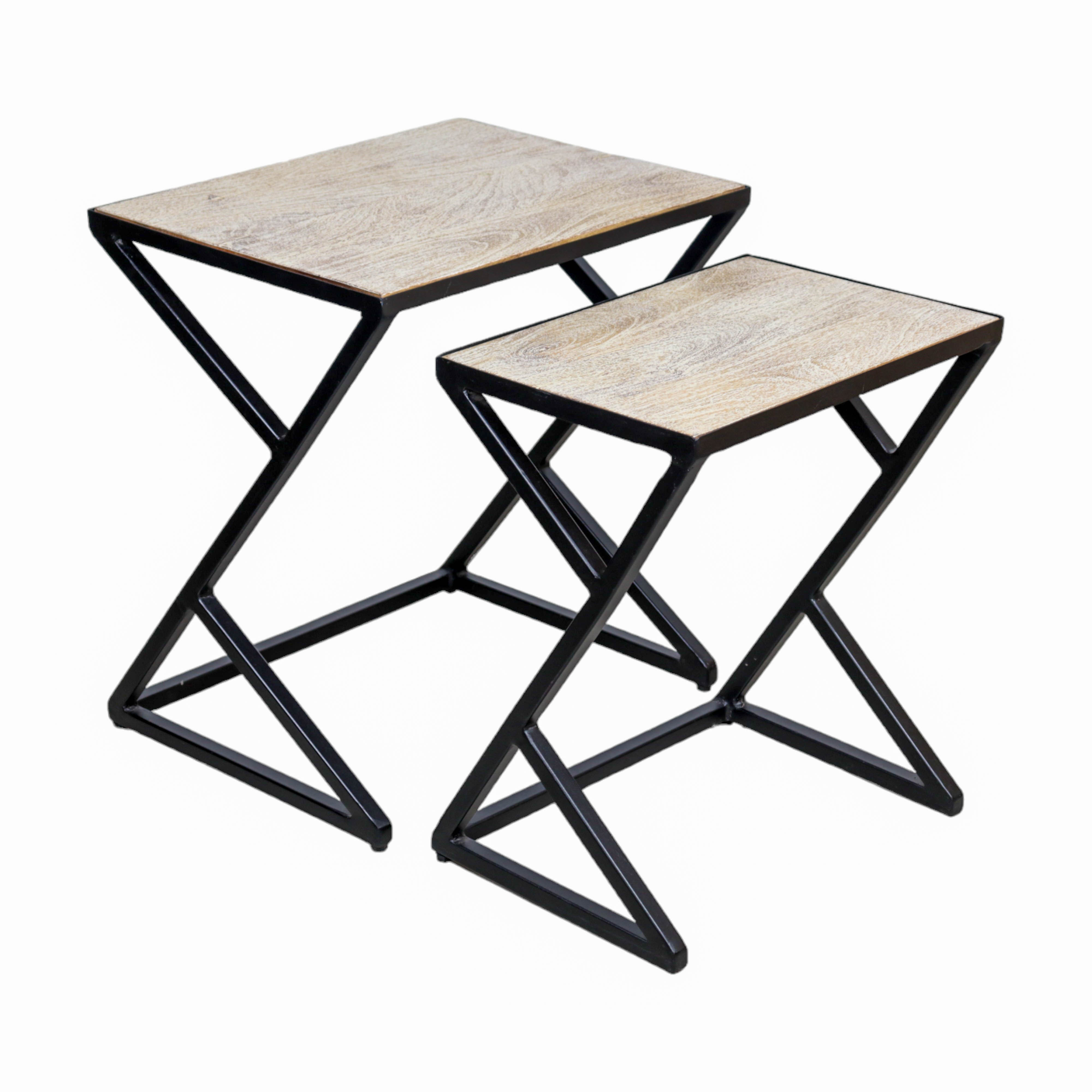 Wooden and Block Iron Nesting Table