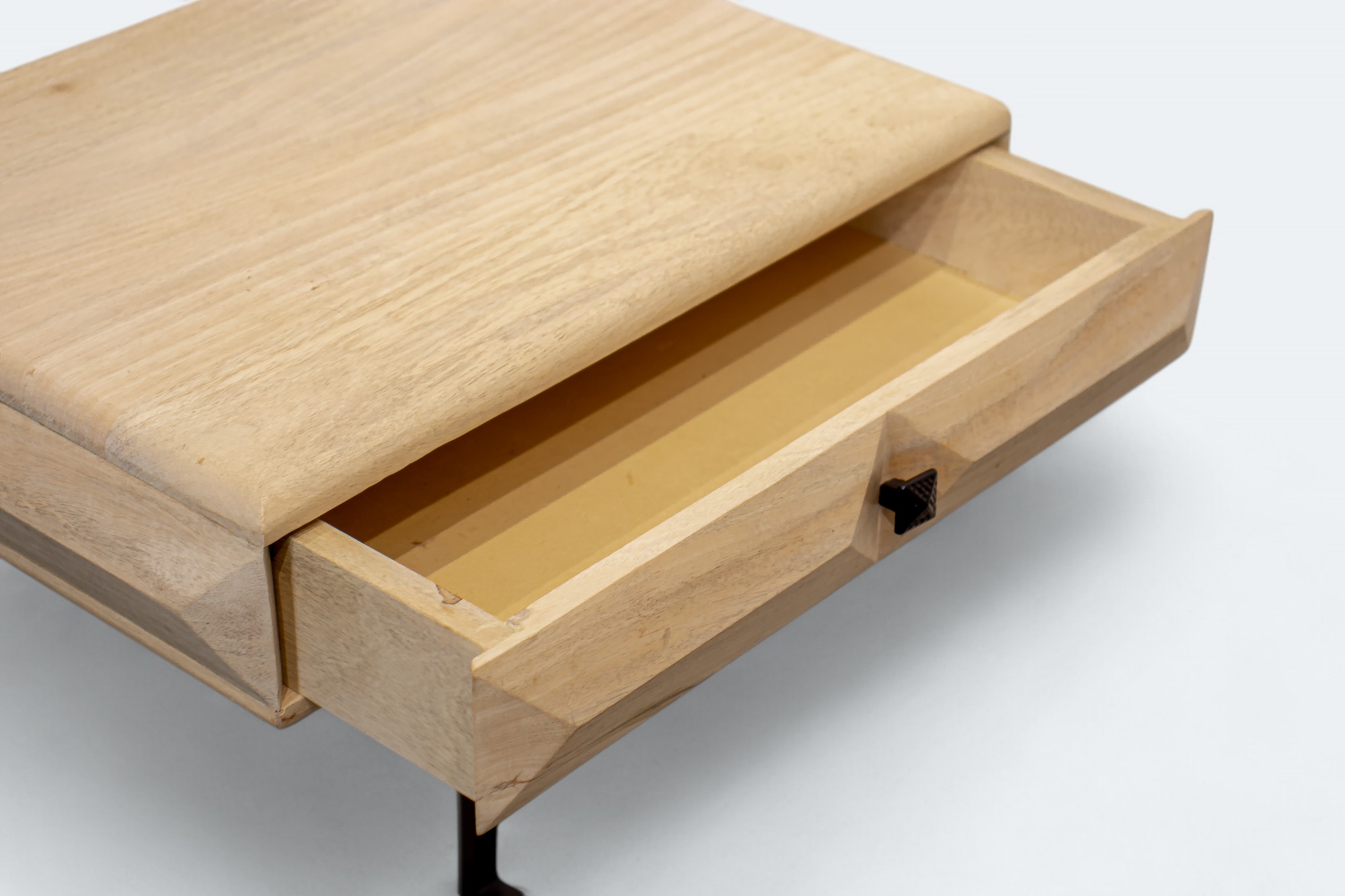 White Wood and Black Iron C Shaped Table