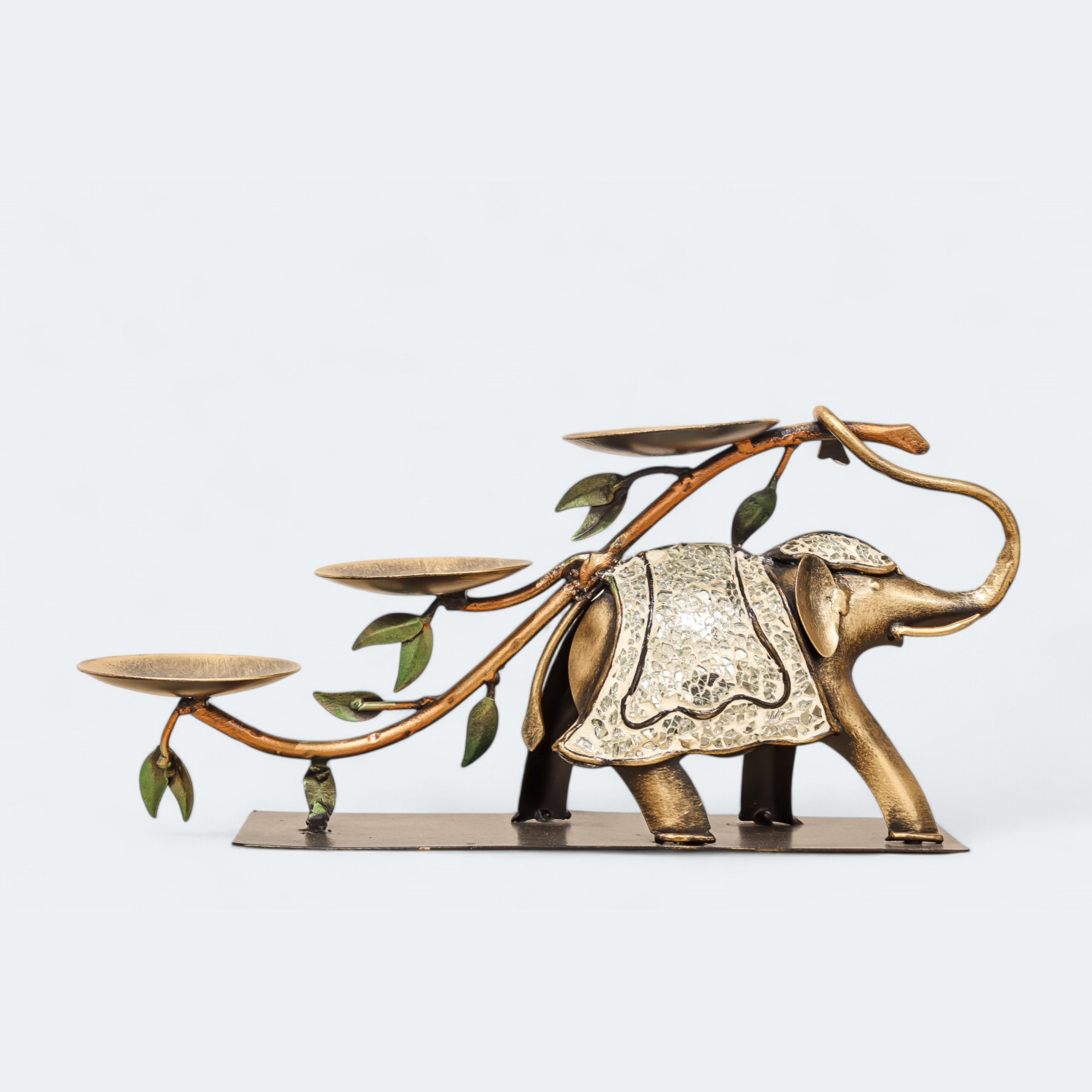 Iron Elephant Mosaic Candle Stand