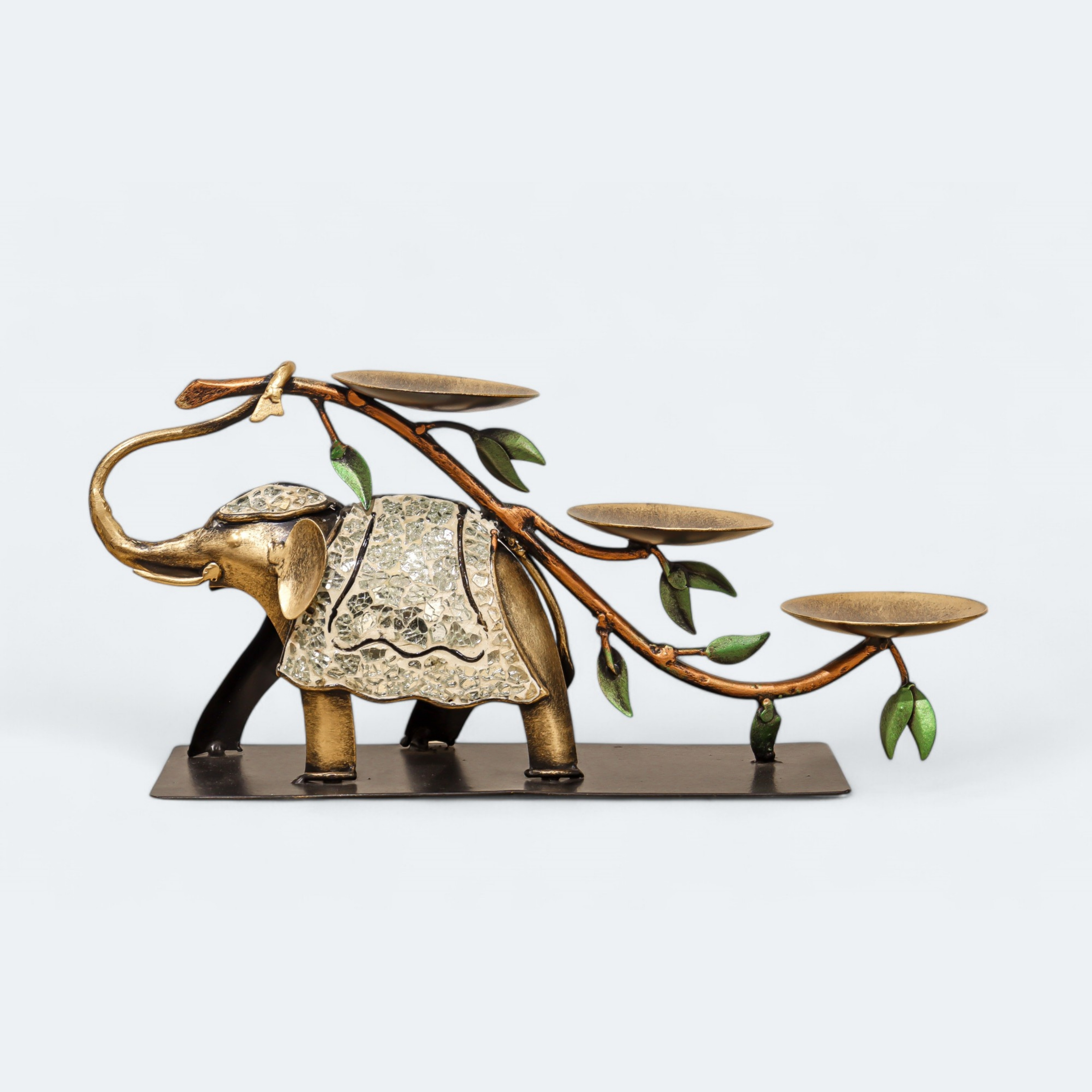 Iron Elephant Mosaic Candle Stand