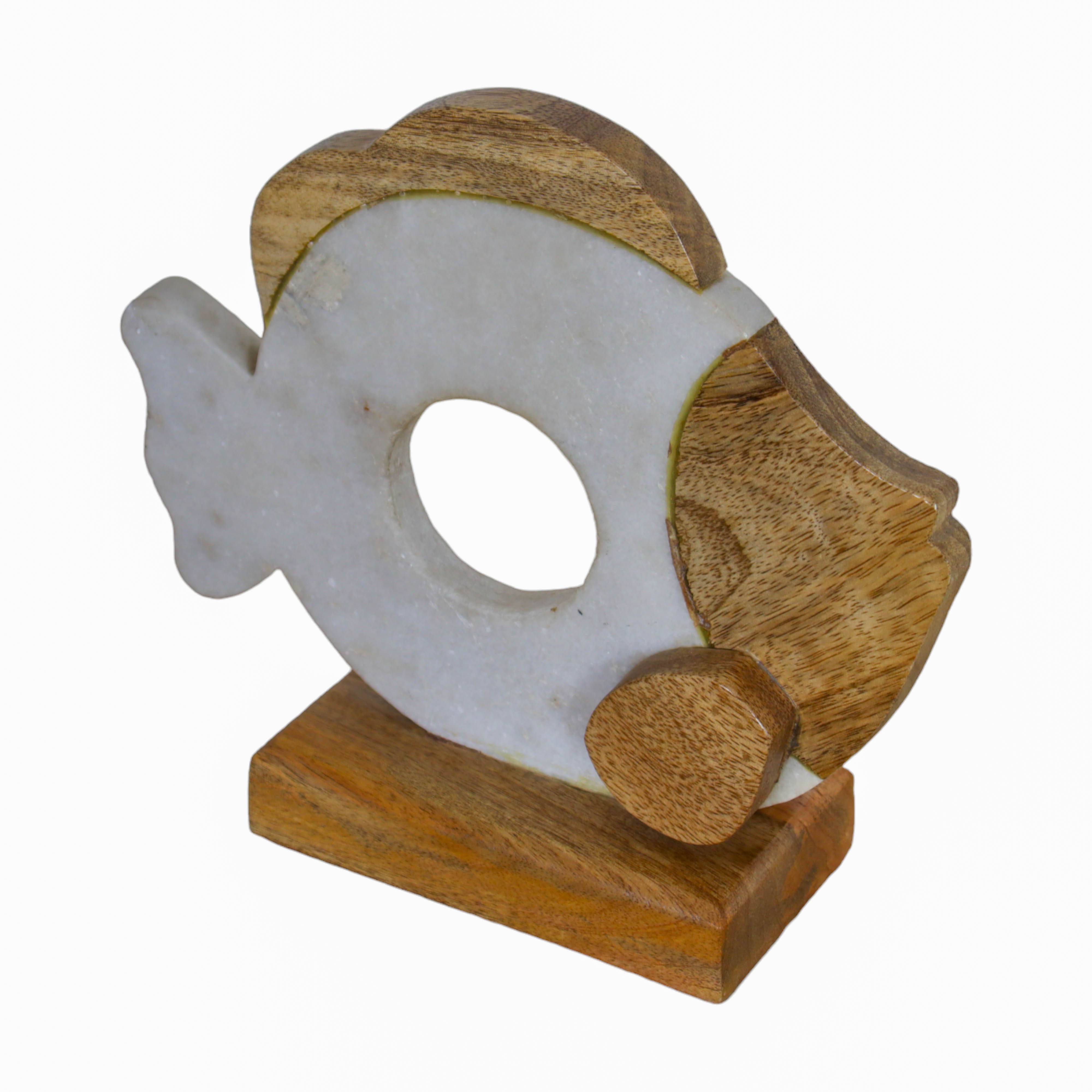 Stone Wooden Fish Sculpture