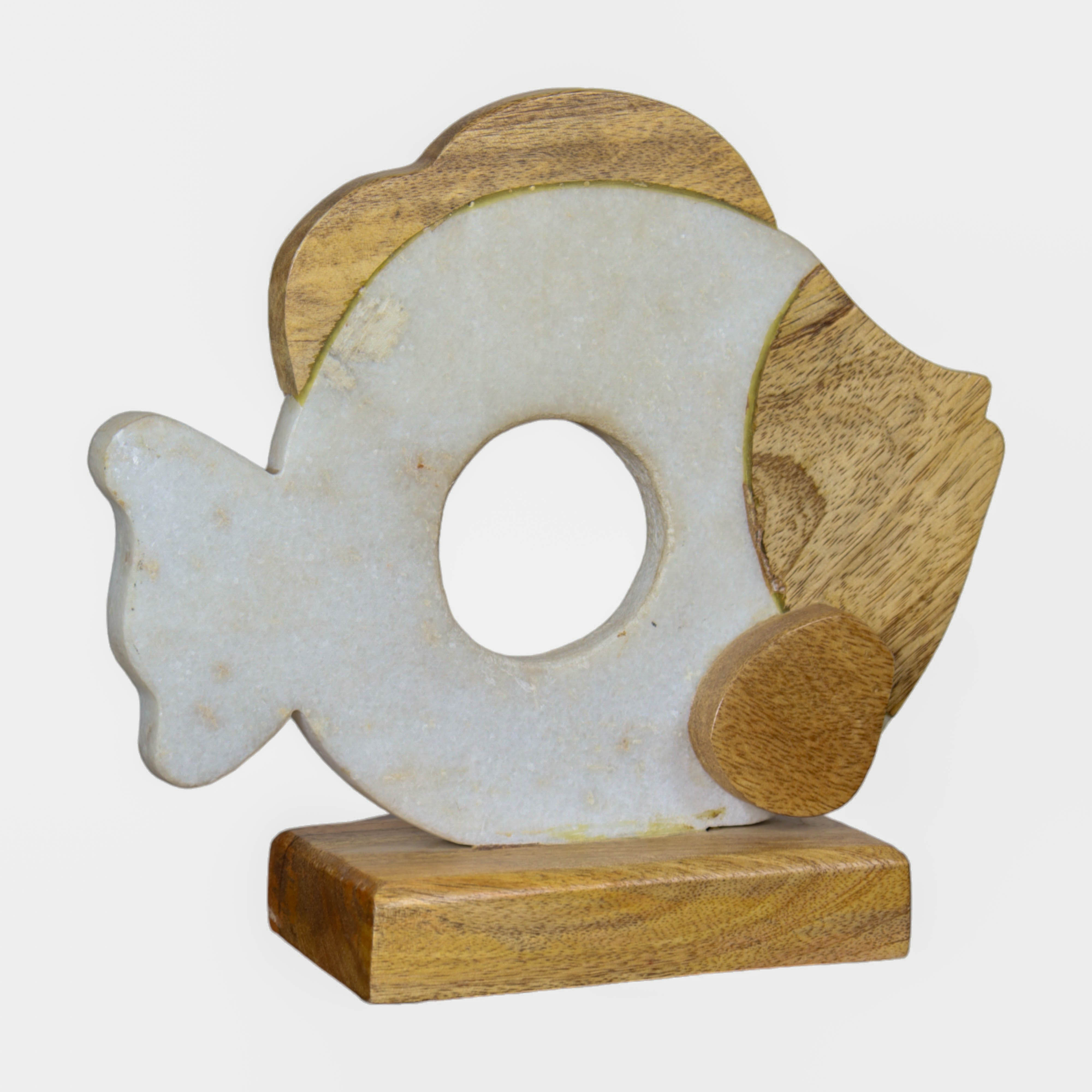 Stone Wooden Fish Sculpture