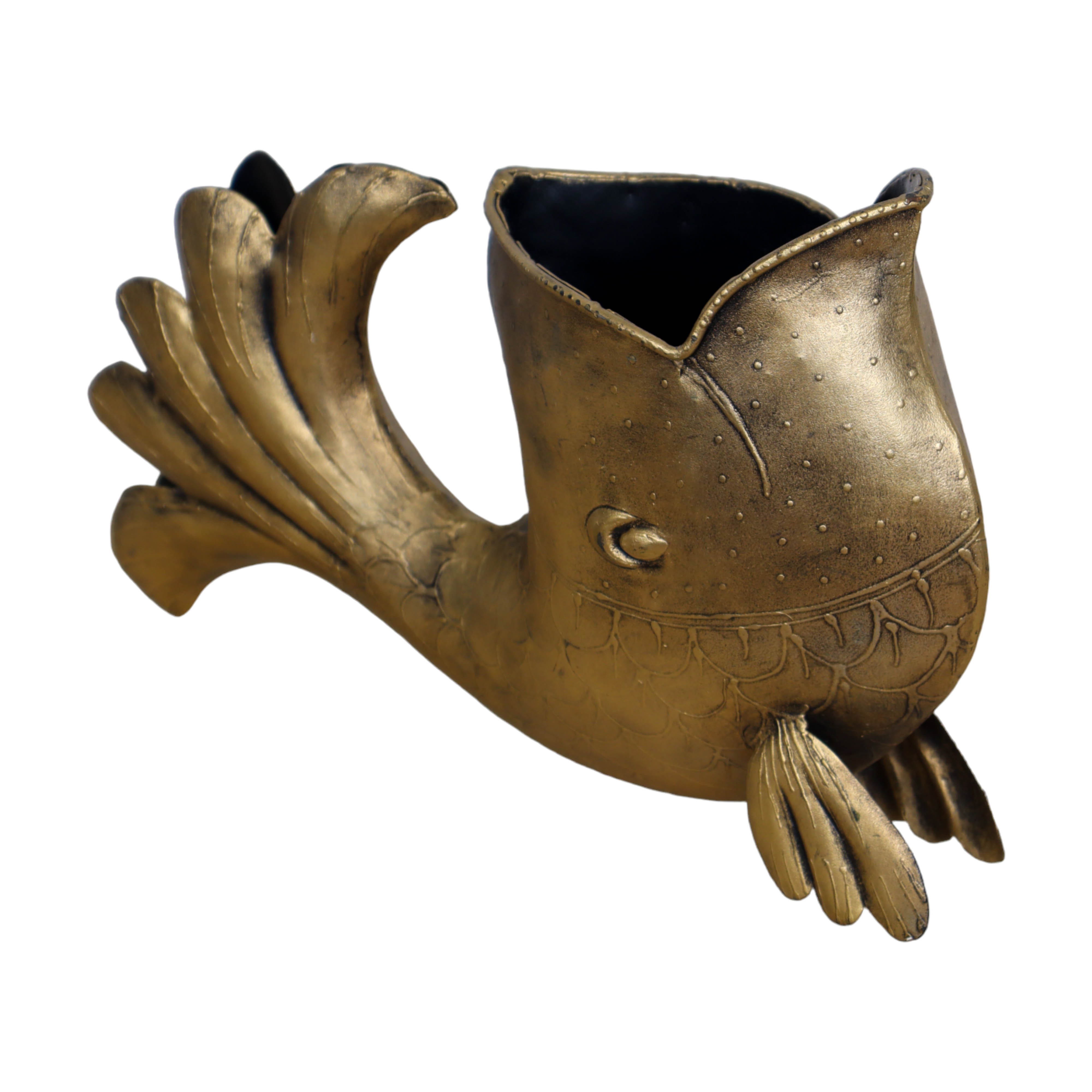 Golden Metal Fish Design Planter